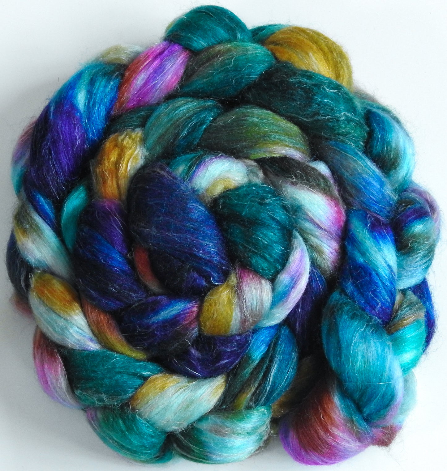 Birds of a Feather (5.5 oz)- Batt in a Braid #3 - Polwarth/ Tussah Silk/ Flax (40/40/20)