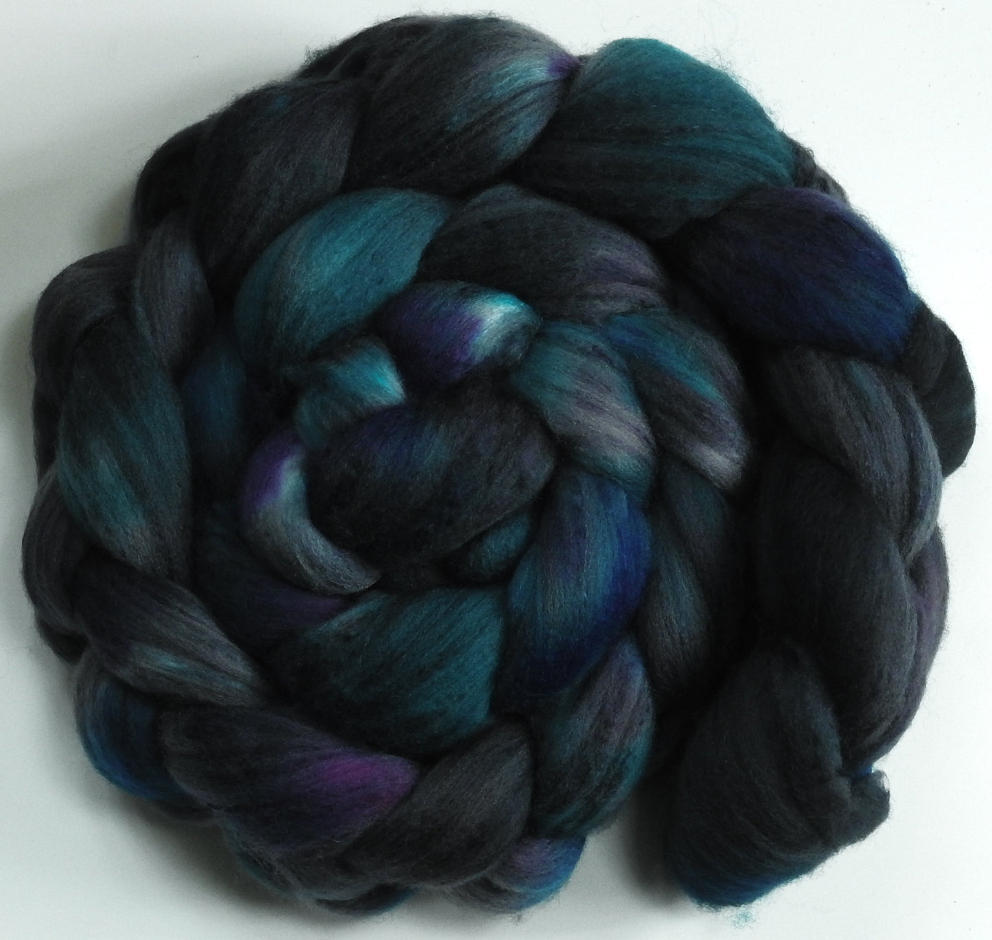 The Raven - Glazed Solid (5.9 oz.)- Batt in a Braid #35 - Sw Merino (18.5 mic) /Merino (18.5 mic) / Tussah Silk (40/40/20)