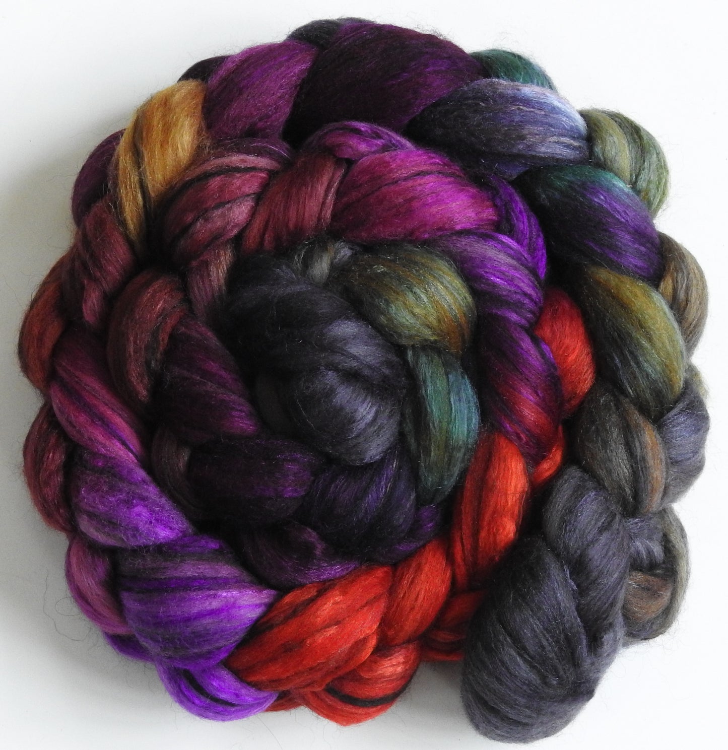 Out on the Town (5.5 oz) - Batt in a Braid #9 - Superfine Merino/ Mulberry Silk / Black Alpaca (50/35/15)