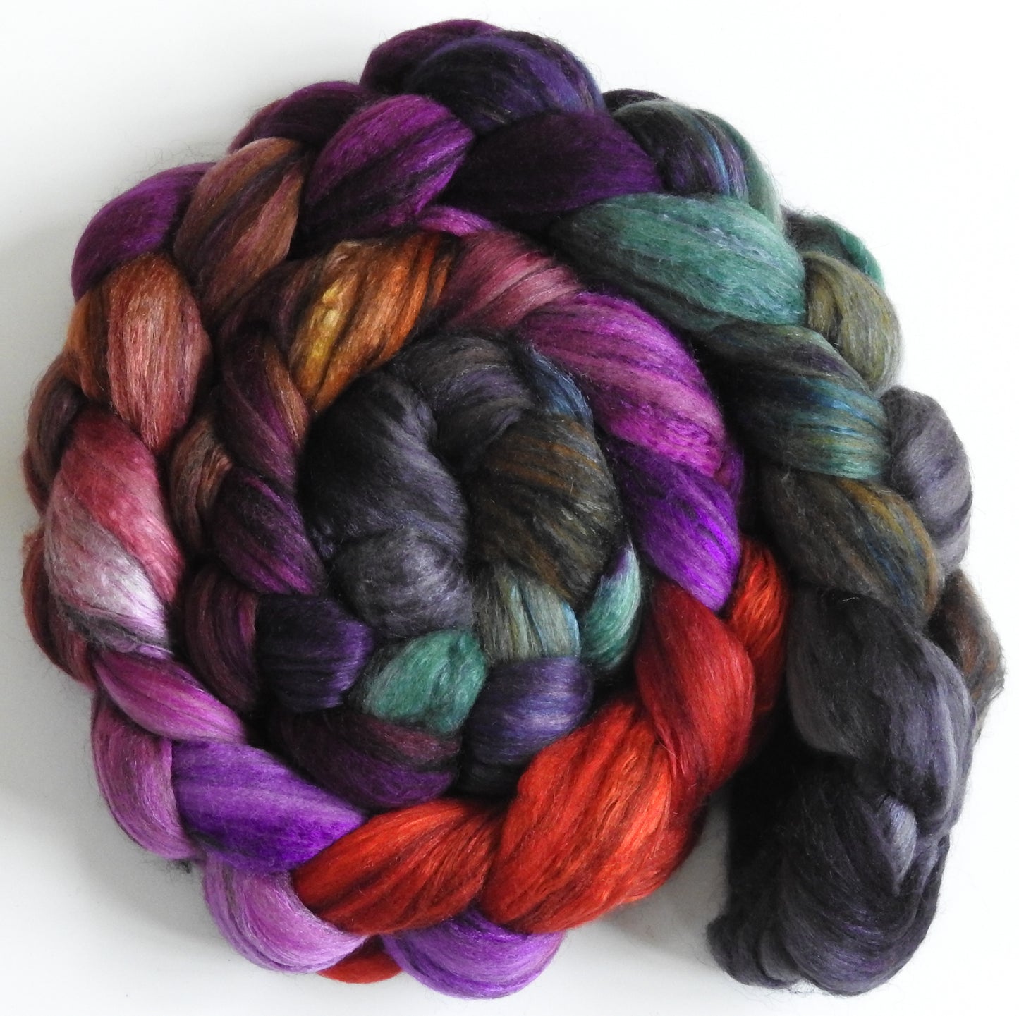 Out on the Town (5.5 oz) - Batt in a Braid #9 - Superfine Merino/ Mulberry Silk / Black Alpaca (50/35/15)