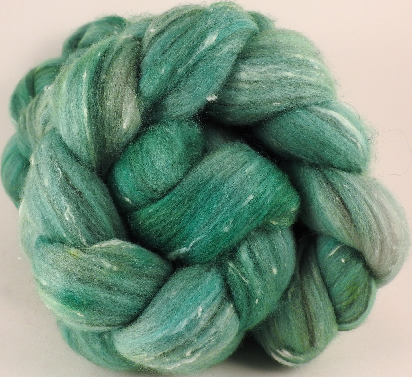 Batt in a Braid #42- Verdigris - Polwarth/ Tweed Blend / Peduncle&Tussah Silk( 50/25/25) - Inglenook Fibers