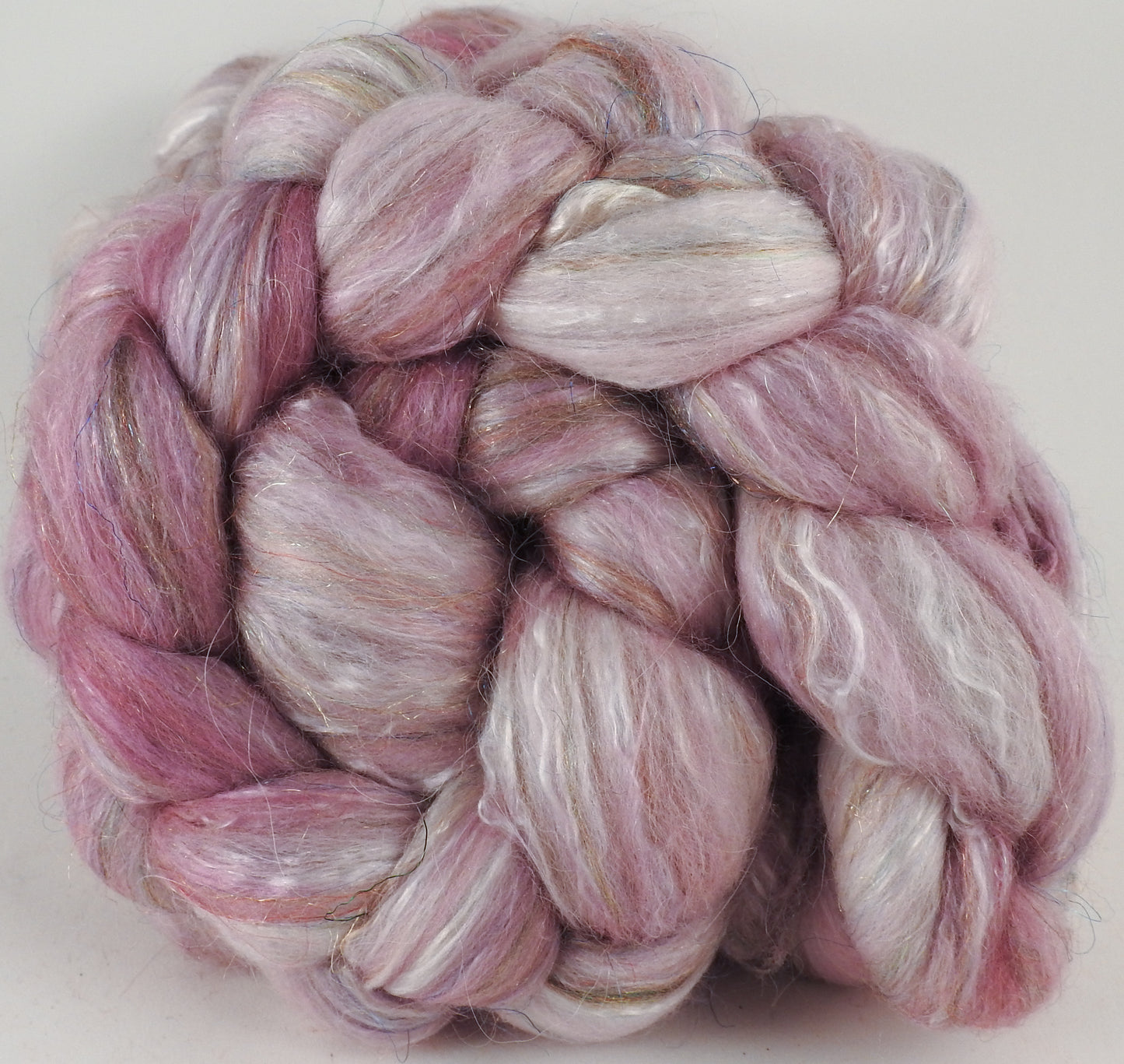 Batt in a Braid #31- Ballerina -( 5.3 oz. ) - Polwarth/ Mulberry Silk / Baby Alpaca / Rainbow Firestar/ Tencel( 40/25/15/10/10) - Inglenook Fibers