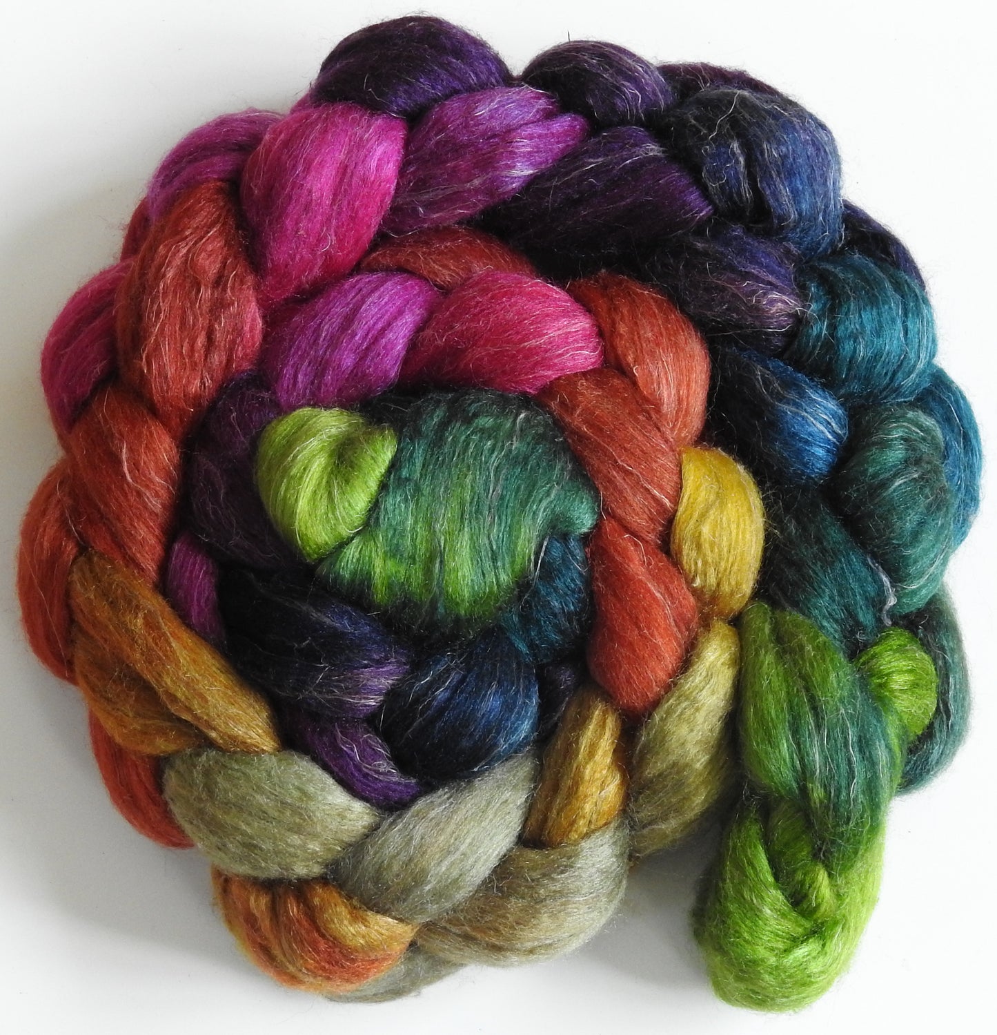 Pendragon- Batt in a Braid #3- (5.5 oz) - Polwarth/ Tussah Silk/ Flax (40/40/20)