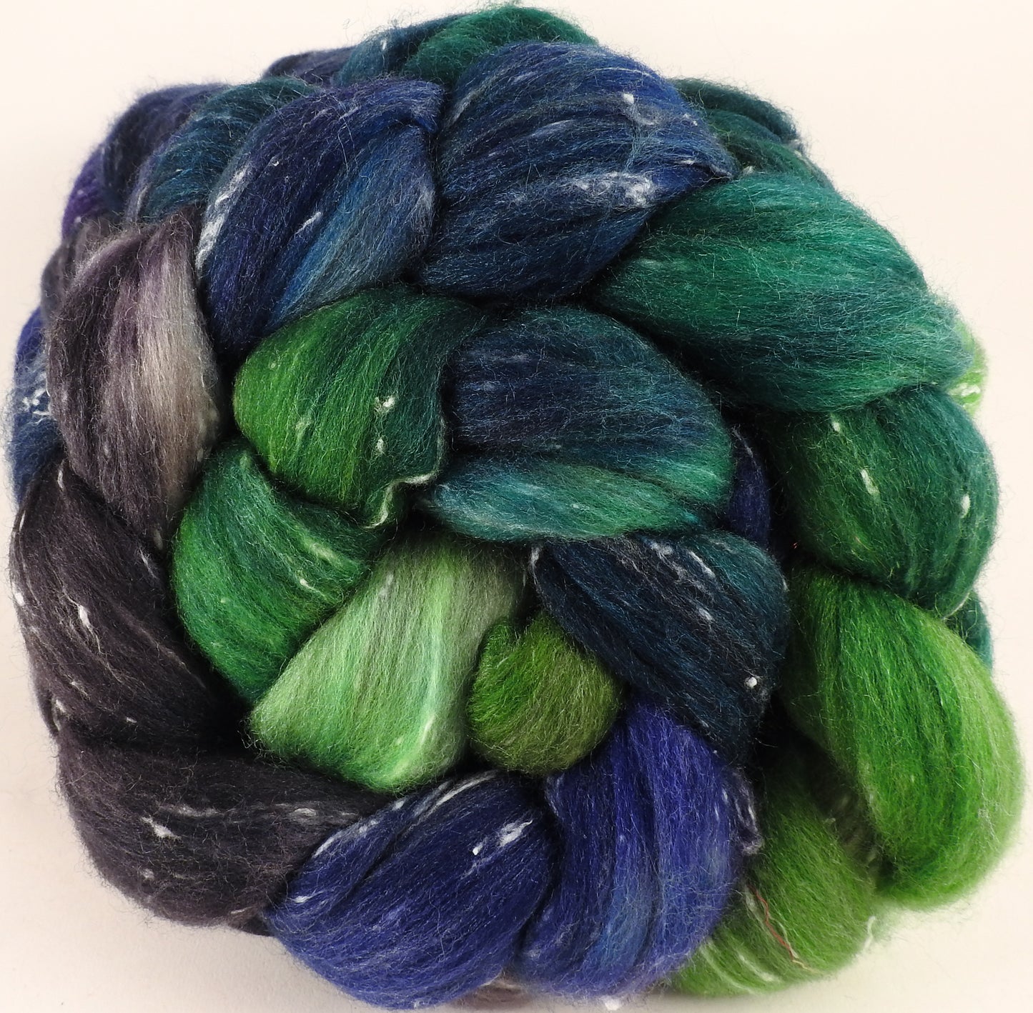 Batt in a Braid #42- Venus Flytrap -(6.2 oz) Polwarth/ Tweed Blend / Peduncle&Tussah Silk( 50/25/25) - Inglenook Fibers
