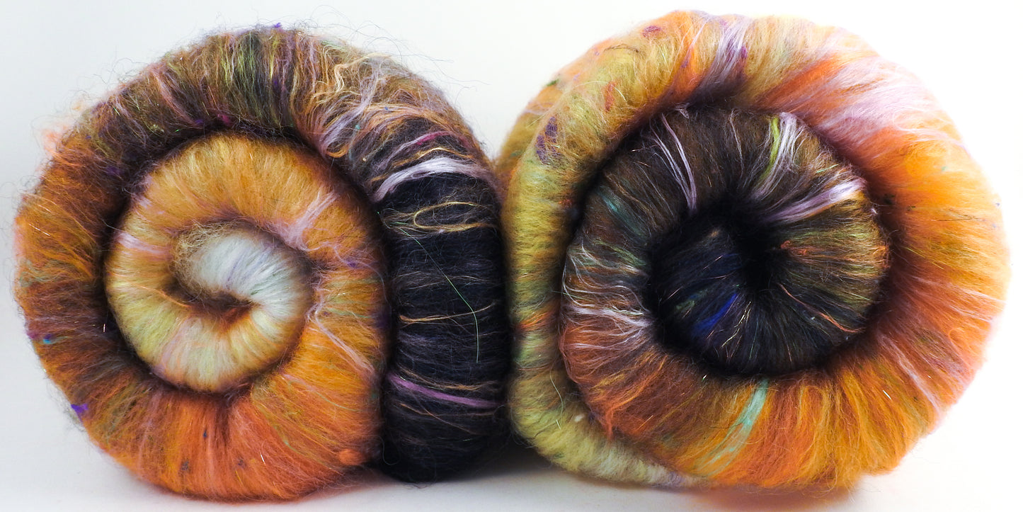 Blackburnian Warbler (3.9 oz.)- Roly-Poly Batts- 30% Nash Island fleece, merino, silk, polwarth, bamboo, silk noil, angelina
