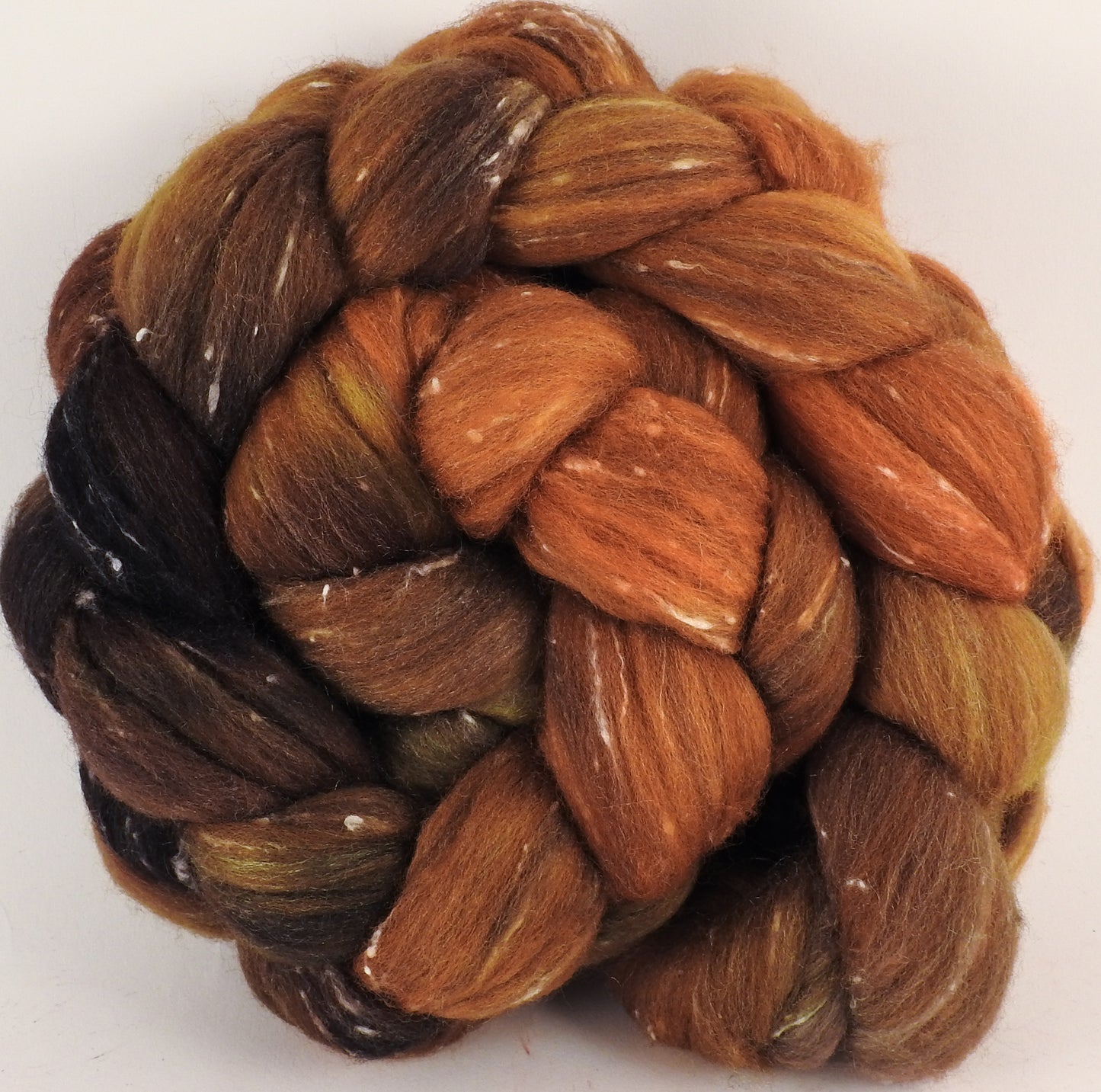 Batt in a Braid #42-Tarnished-(6.2 oz) Polwarth/ Tweed Blend / Peduncle&Tussah Silk( 50/25/25) - Inglenook Fibers
