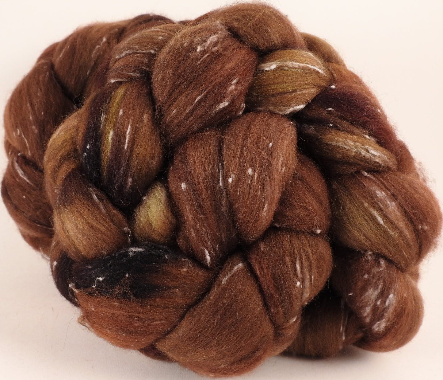 Batt in a Braid #42- Acorn -(5.3 oz) Polwarth/ Tweed Blend / Peduncle&Tussah Silk( 50/25/25) - Inglenook Fibers