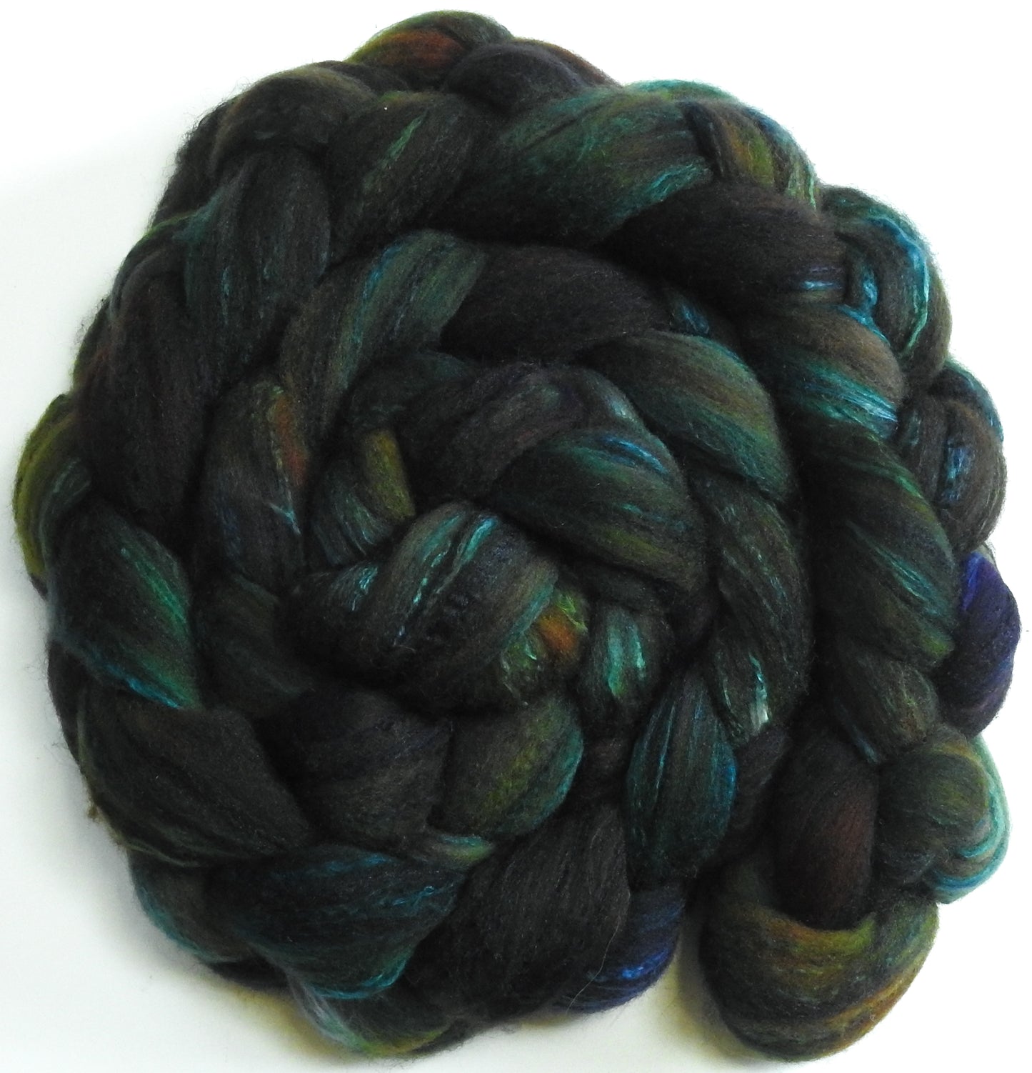 Entish -(5.9 oz.)- Fusion Series - Batt in a Braid #30- Charollais/ Rambouillet / Black tussah /Mulberry silk (40/40/10/10)