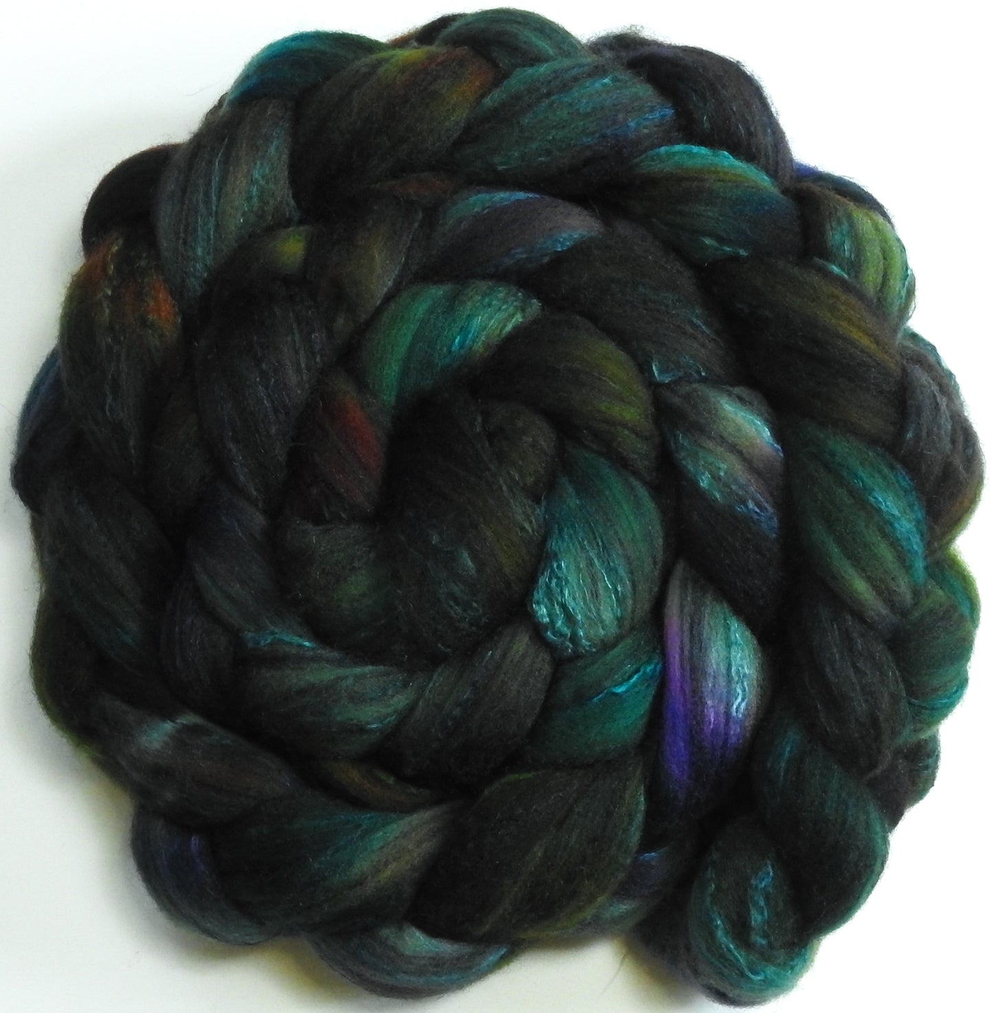 Entish -(5.9 oz.)- Fusion Series - Batt in a Braid #30- Charollais/ Rambouillet / Black tussah /Mulberry silk (40/40/10/10)
