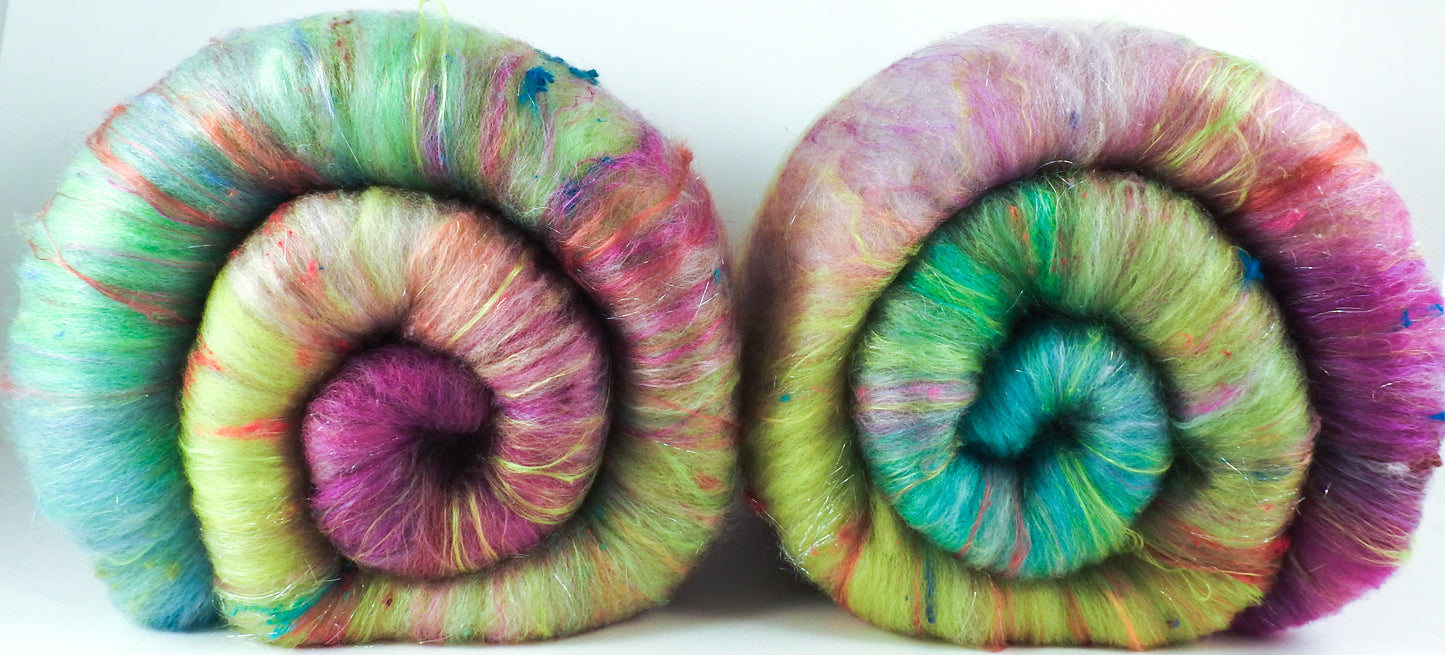 Luna Moth - Roly-Poly Batts- 30% Bond Fleece, Superfine merino, Organic Polwarth, silk, bamboo, silk noil, angelina - Inglenook Fibers