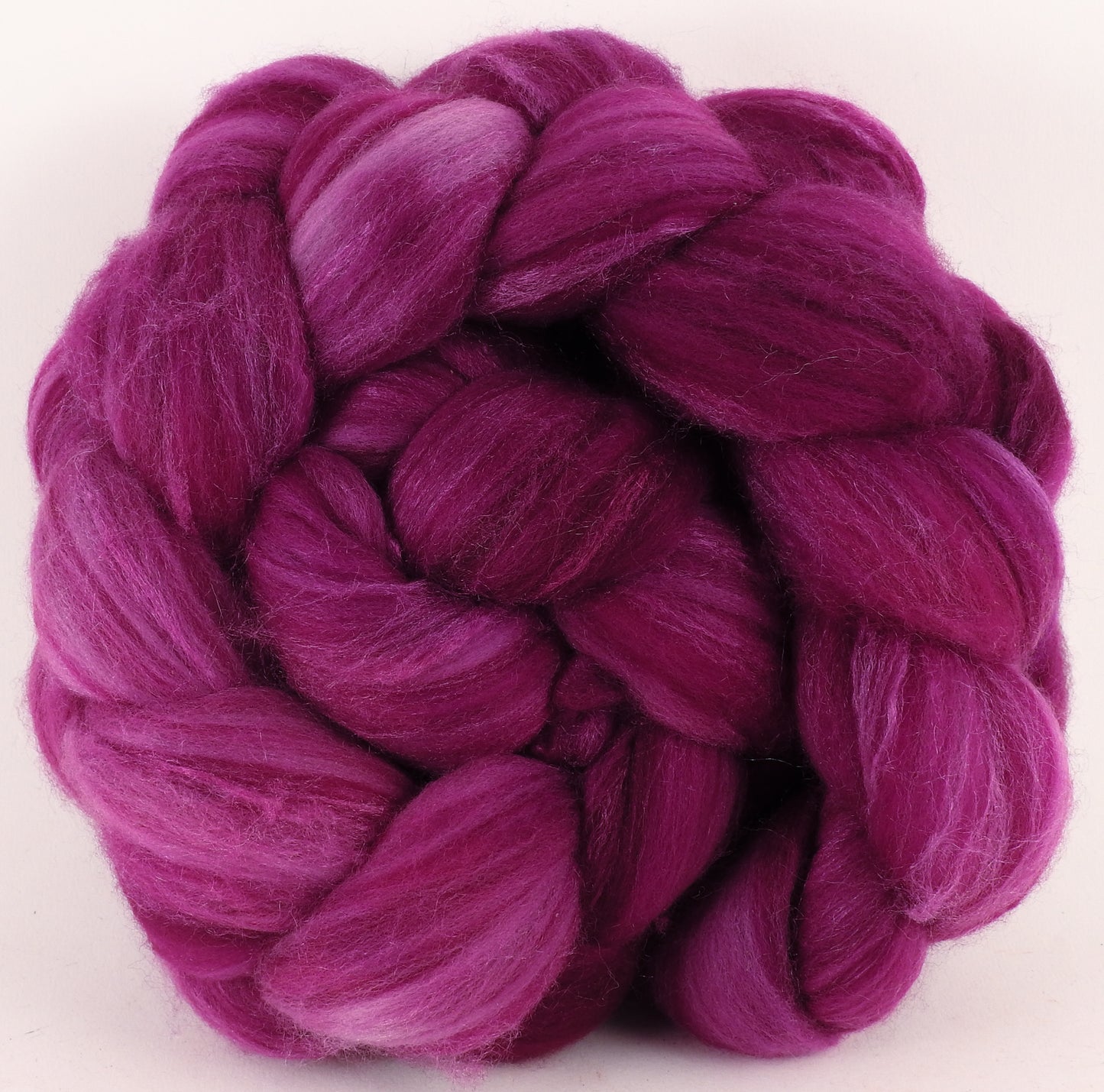 Batt in a Braid #35 - Redbud - (5.3 oz.) Sw Merino (18.5 mic) /Merino (18.5 mic) / Tussah Silk (40/40/20) - Inglenook Fibers