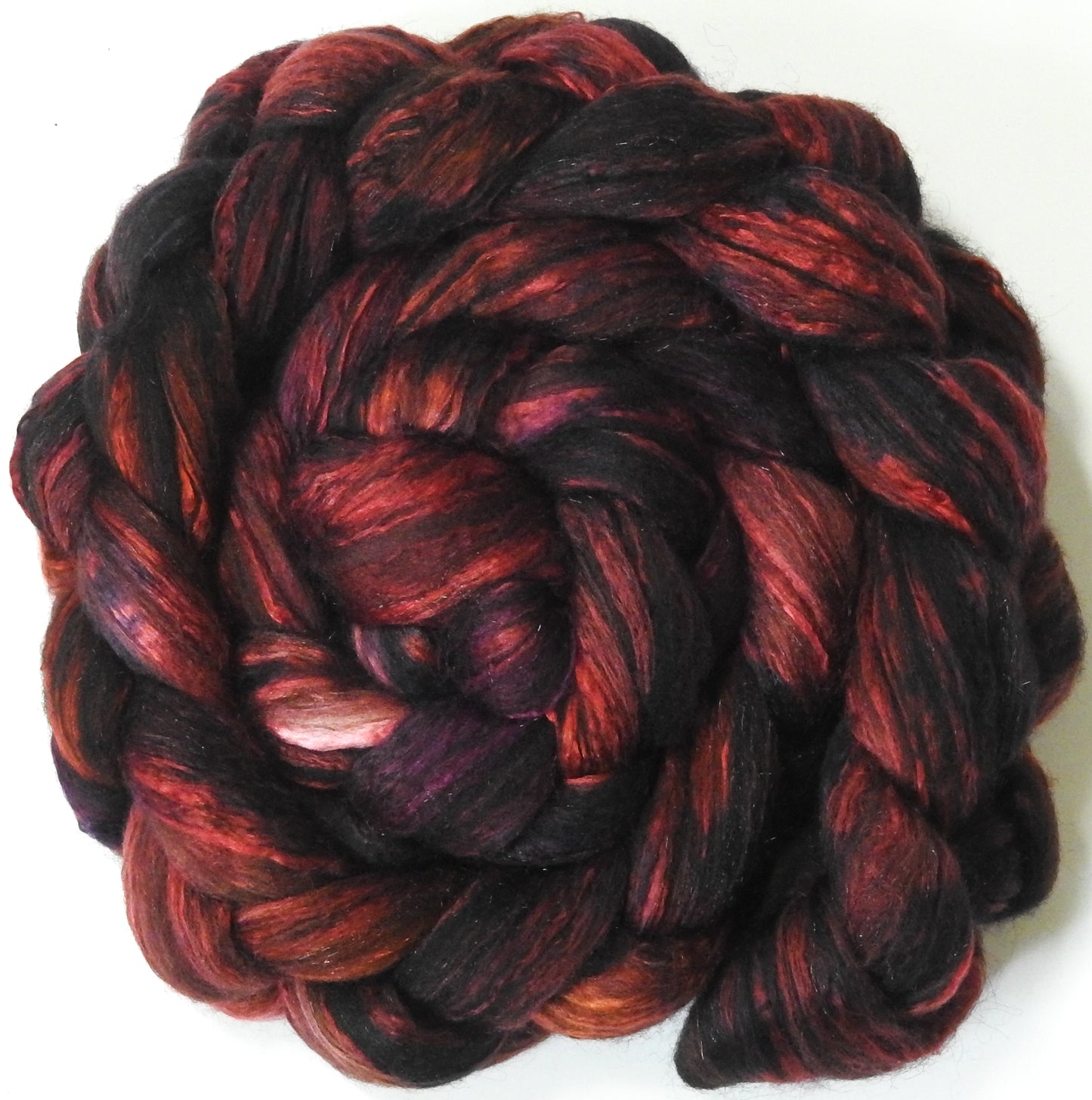 Padauk (5.5 oz) -Fusion Series - Batt in a Braid #7 - Polwarth/ Manx / Mulberry silk/ Firestar (30/30/30/10)