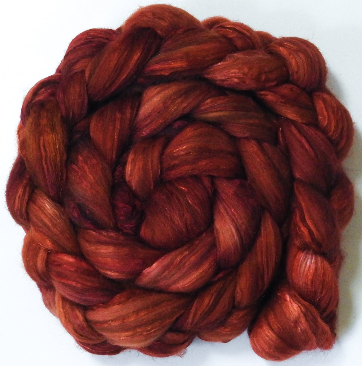 Carnelian (5.6 oz) -Glazed Solid - Batt in a Braid #7 - Polwarth/ Manx / Mulberry silk/ Firestar (30/30/30/10)