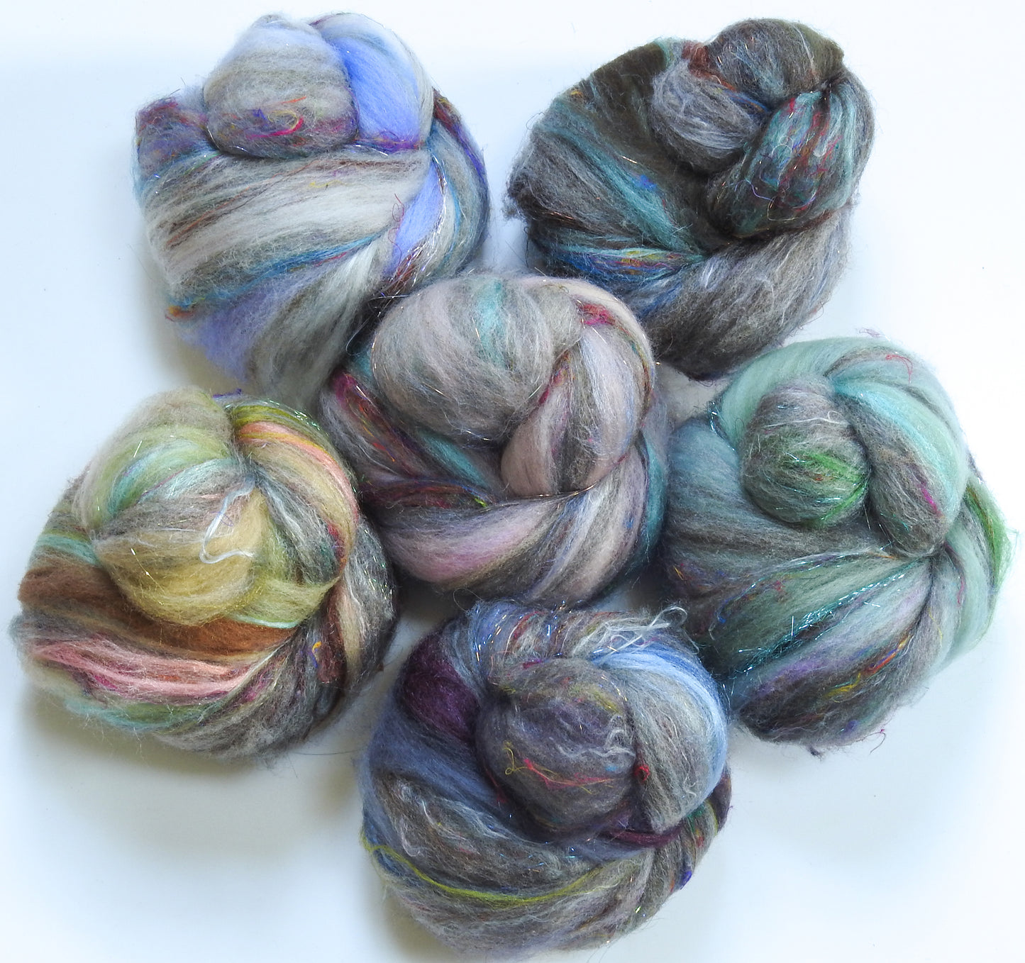 Art Deco - Sparkle Sticklebatts (4.5 oz) - Romeldale fleece; YAK, merino, polwarth, silk, sari silk, angelina