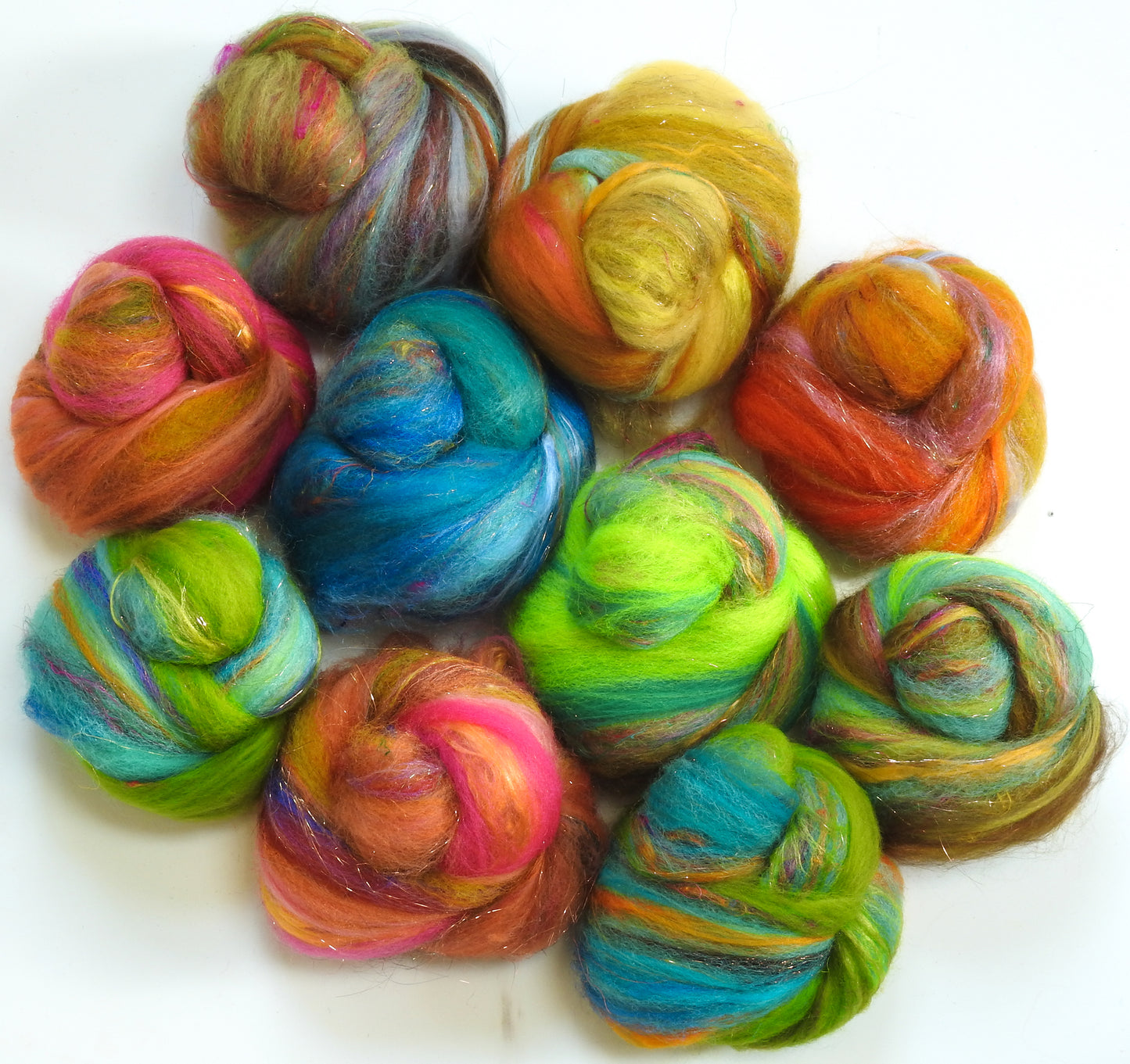 Snowbirds -Sparkle Sticklebatts (4.2 oz) - CVM/Rambo/Cotswold X fleece; merino, polwarth, faux cashmere, silk, bamboo, sari silk, angelina