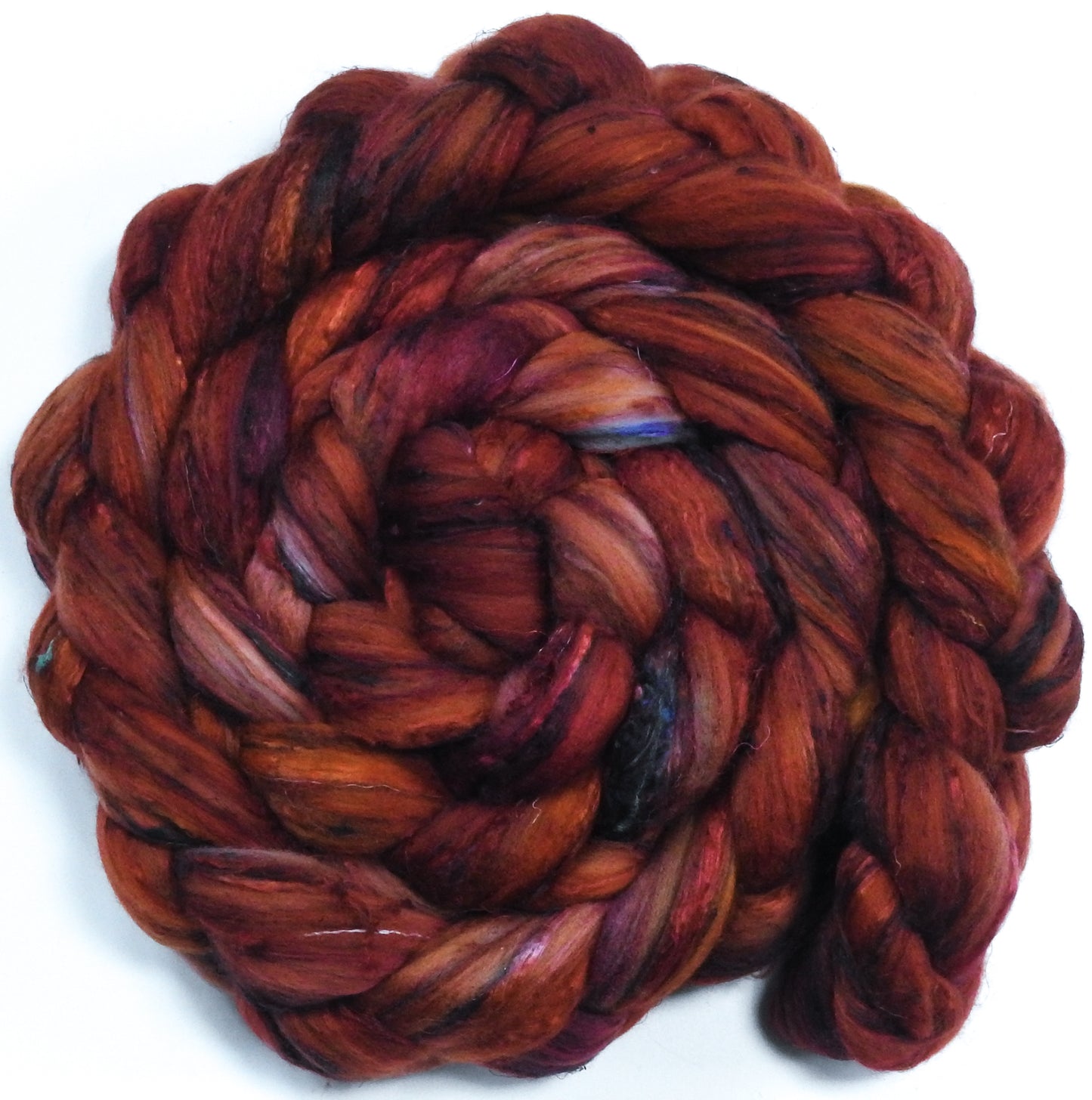 Carnelian - Glazed Solid - Batt in a Braid #39 - Falkland Merino/ Mulberry Silk / Sari Silk (50/25/25)