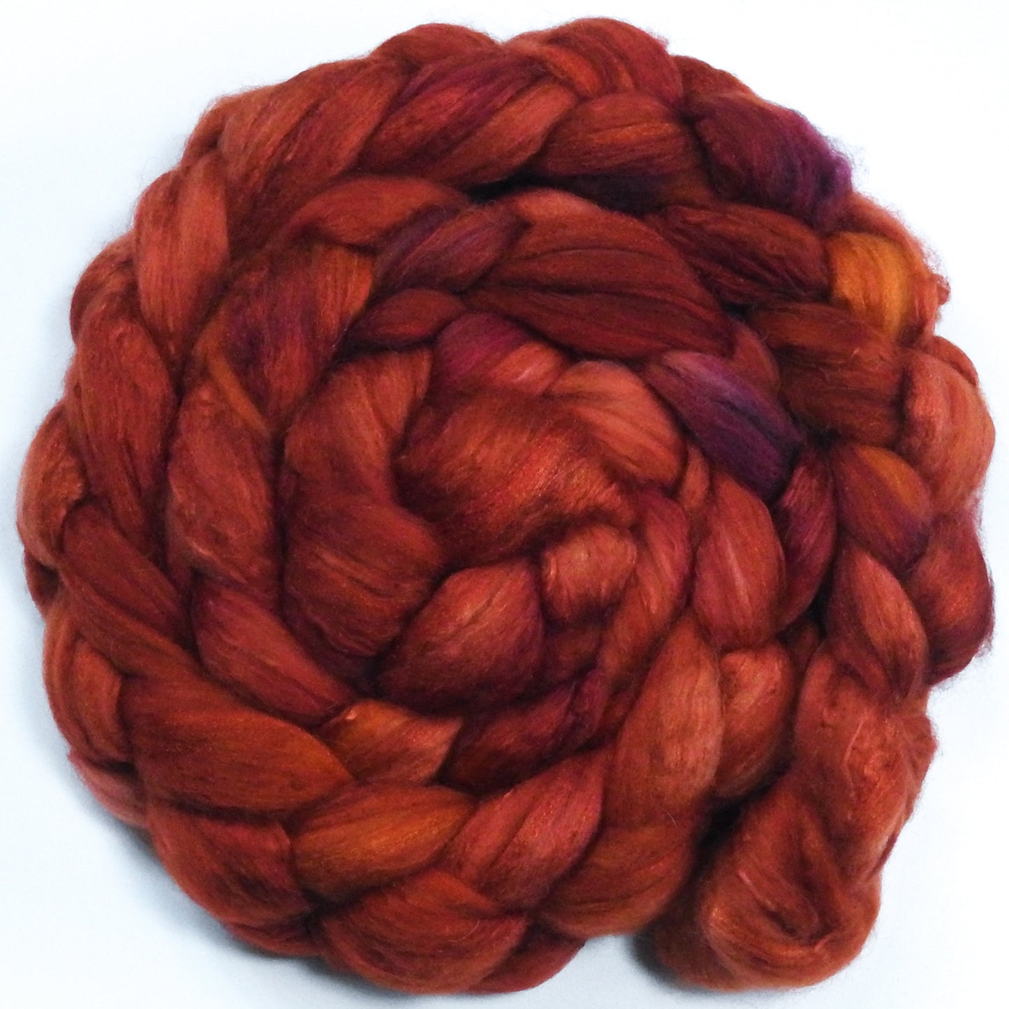 Carnelian (5.6 oz) -Glazed Solid - Batt in a Braid #5 - Merino/ Camel/ silk/ faux cashmere/ firestar (25/25/25/12/12)