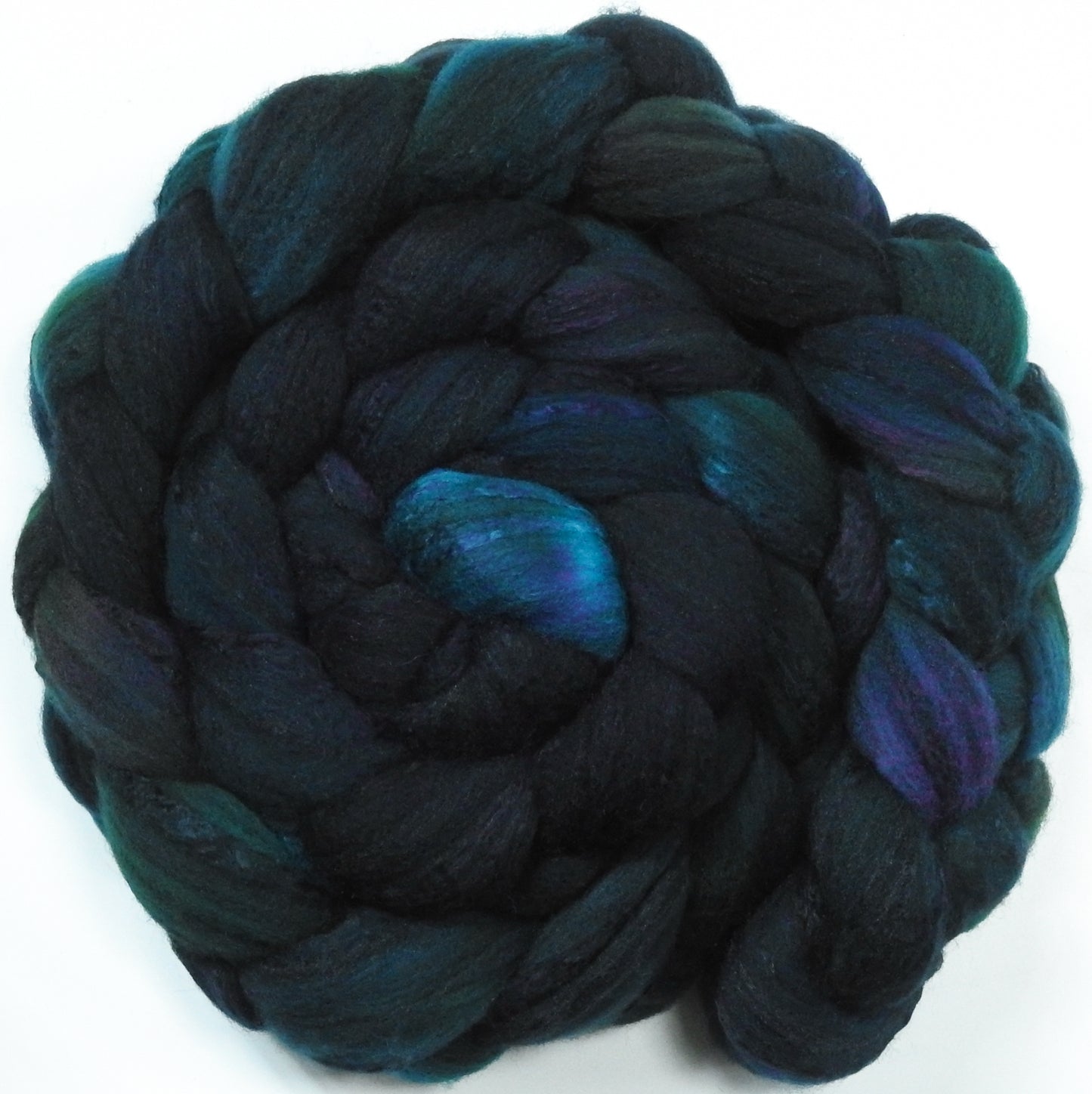 Bat Cave -(5.8 oz.) -Fusion Series- Batt in a Braid #30- Charollais/ Rambouillet / Black tussah /Mulberry silk (40/40/10/10)