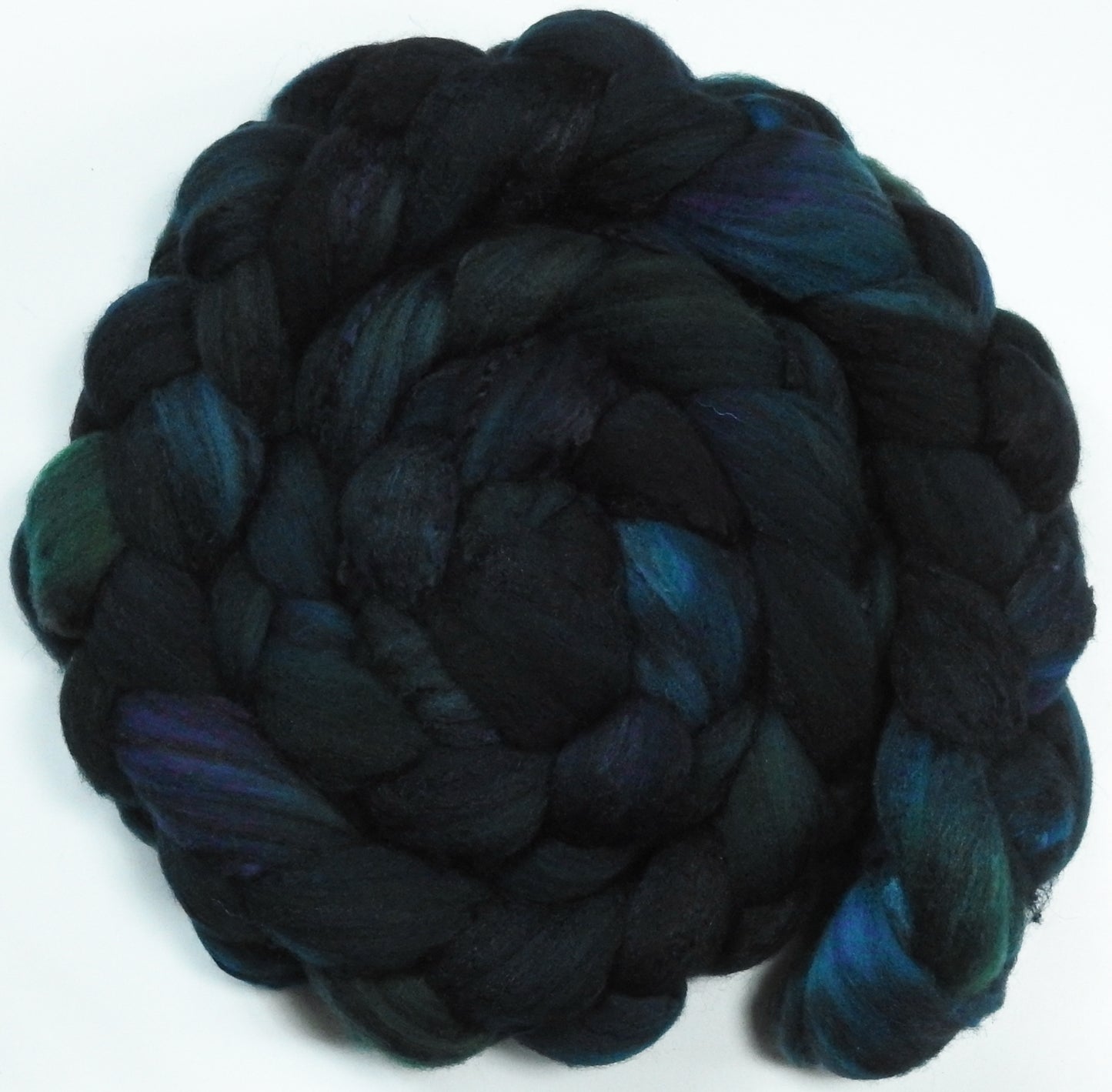 Bat Cave -(5.8 oz.) -Fusion Series- Batt in a Braid #30- Charollais/ Rambouillet / Black tussah /Mulberry silk (40/40/10/10)