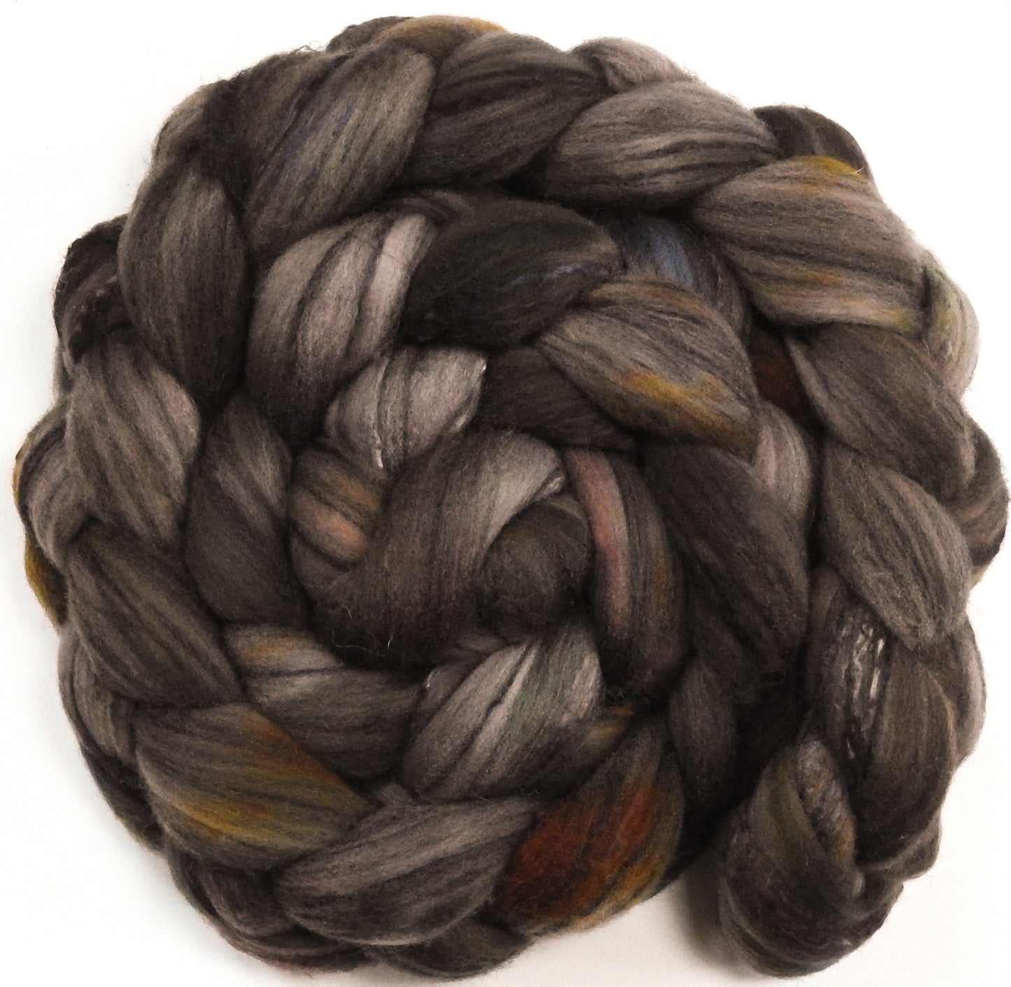 Morel -(5.7 oz.) -Glazed Solid- Batt in a Braid #30- Charollais/ Rambouillet / Black tussah /Mulberry silk (40/40/10/10)
