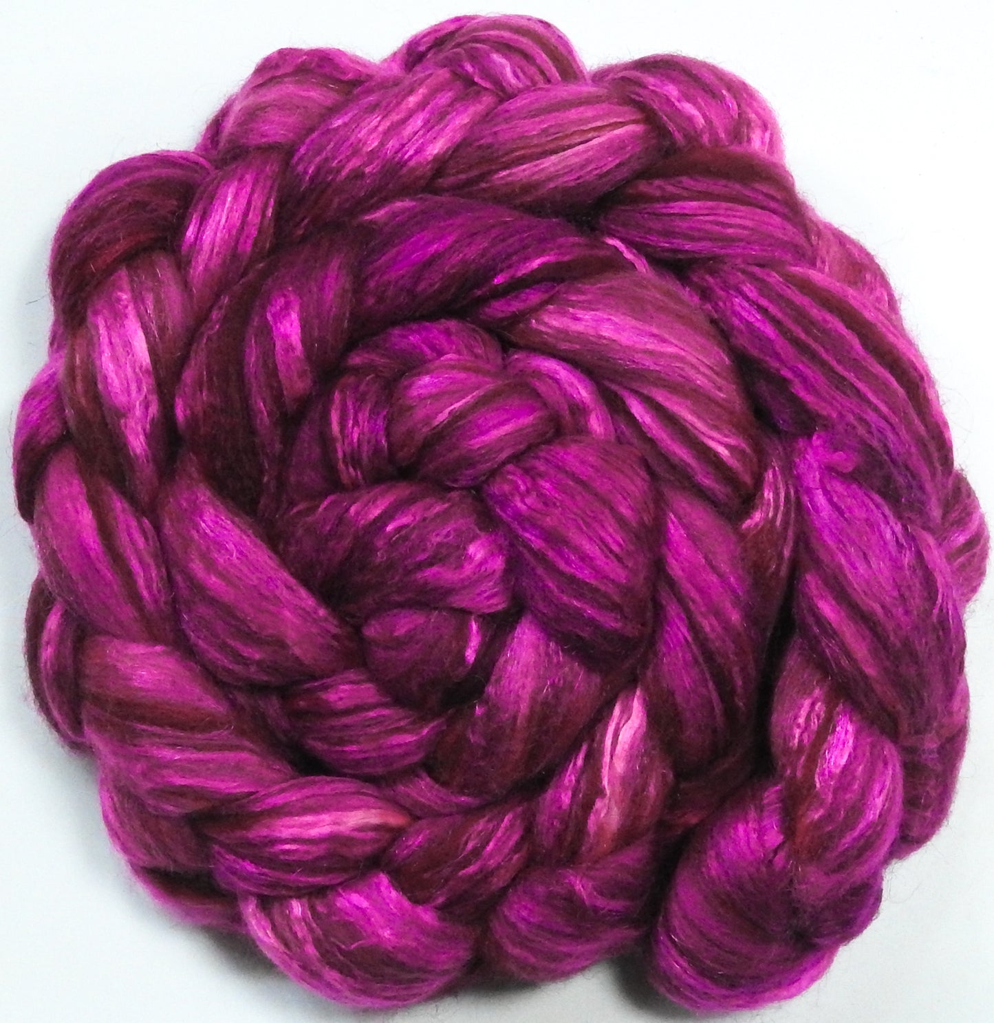 Dragonfruit (5.5 oz) - Batt in a Braid #7 - Polwarth/ Manx / Mulberry silk/ Firestar (30/30/30/10)