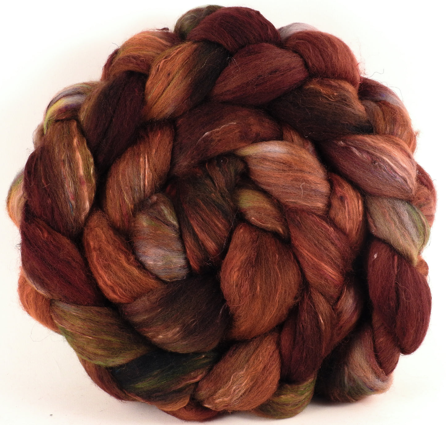 Batt in a Braid #39 - SARI-38 (5.2 oz) - Falkland Merino/ Mulberry Silk / Sari Silk (50/25/25) - Inglenook Fibers