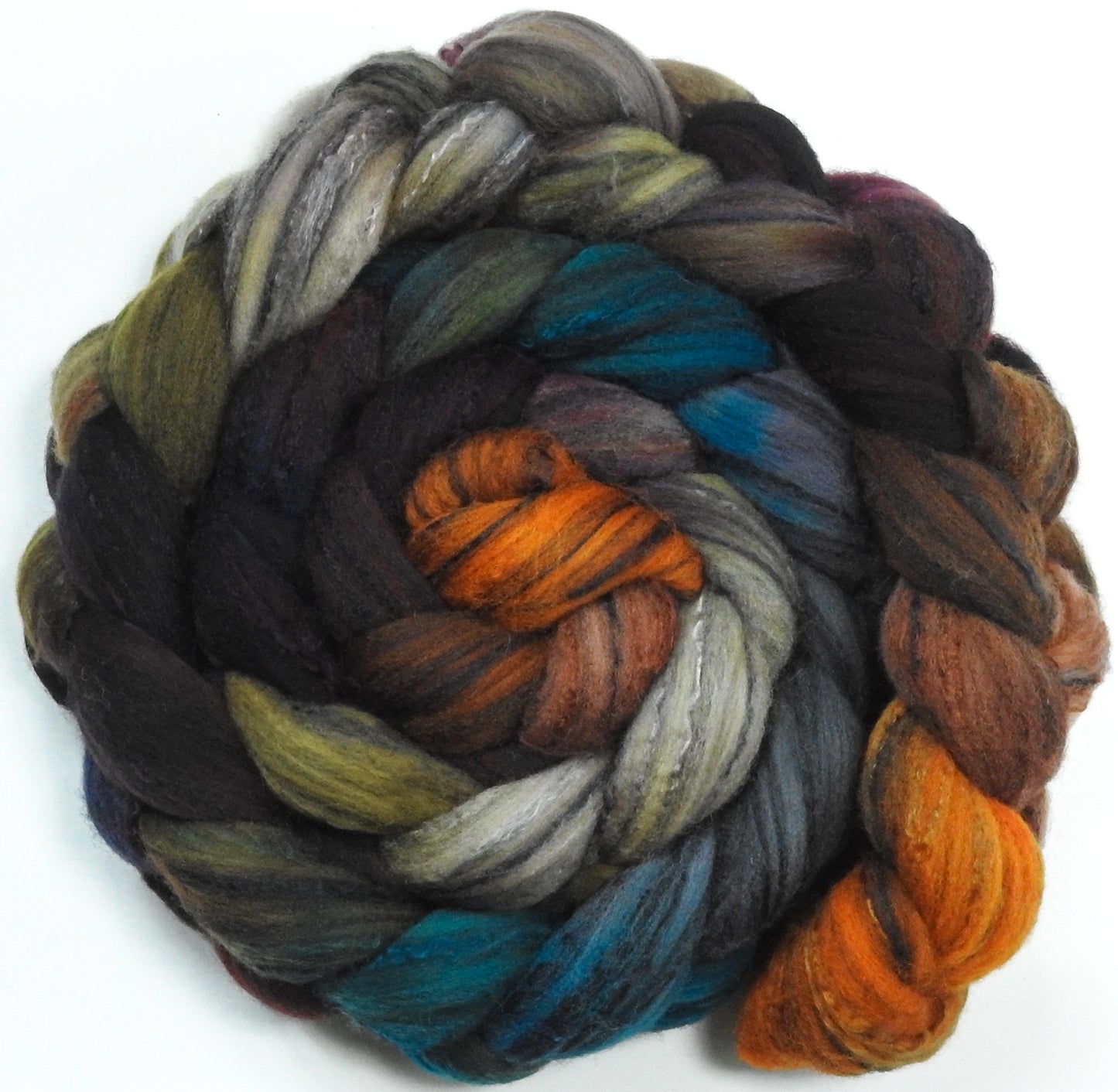 Durin's Folk -(5.6 oz.) - Batt in a Braid #30- Charollais/ Rambouillet / Black tussah /Mulberry silk (40/40/10/10)