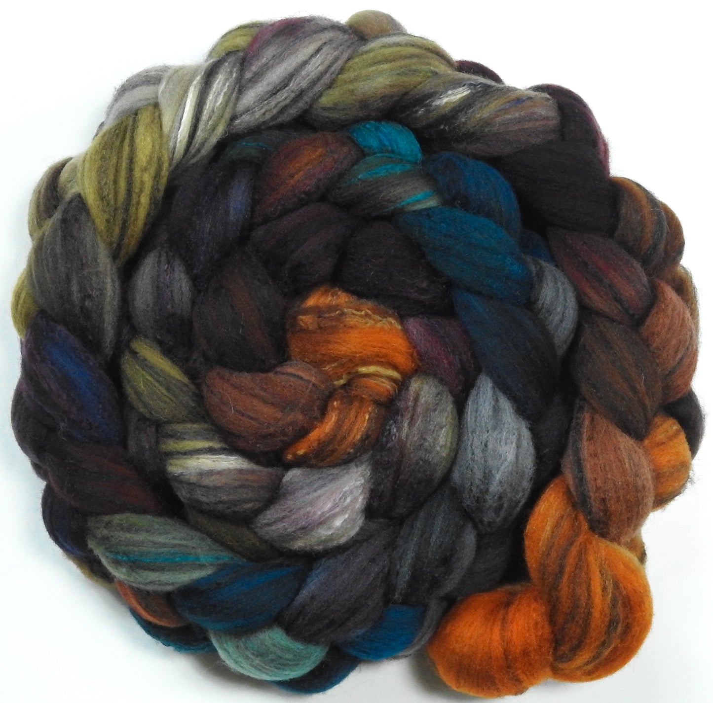 Durin's Folk -(5.6 oz.) - Batt in a Braid #30- Charollais/ Rambouillet / Black tussah /Mulberry silk (40/40/10/10)