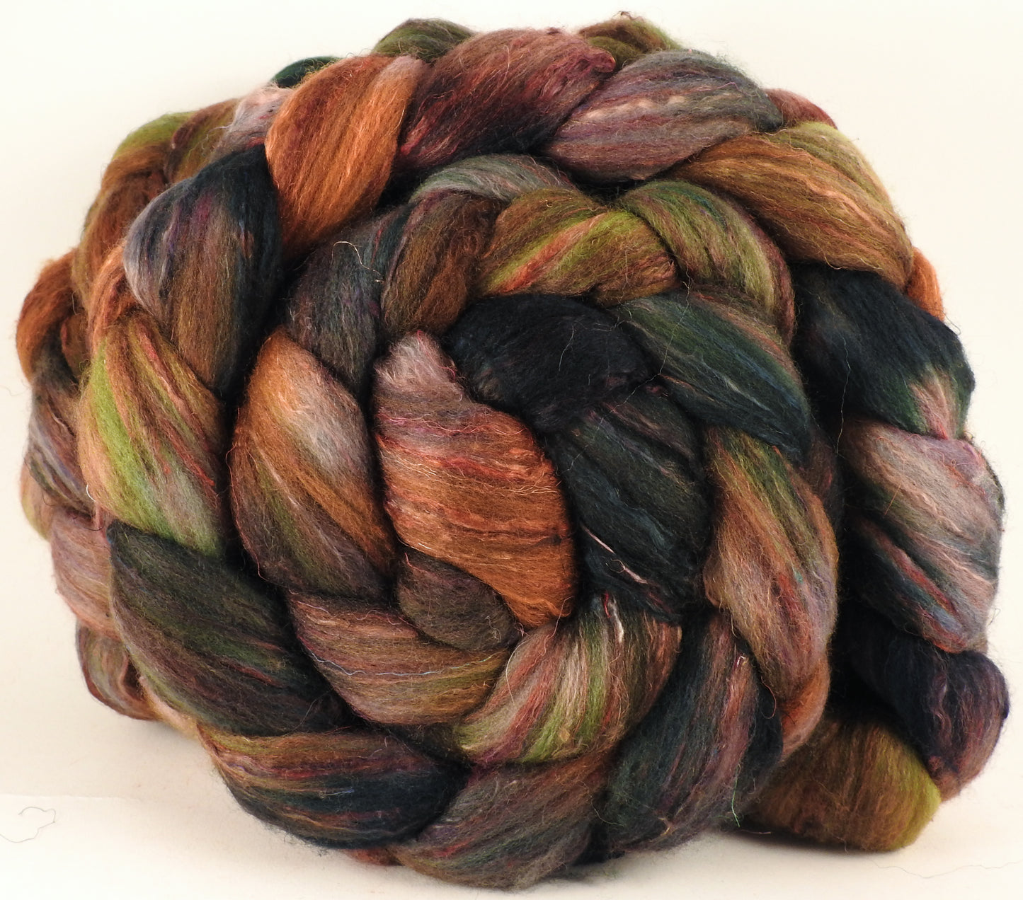 Batt in a Braid #39 - Maidenhair Fern (5.1 oz) - Falkland Merino/ Mulberry Silk / Sari Silk (50/25/25) - Inglenook Fibers