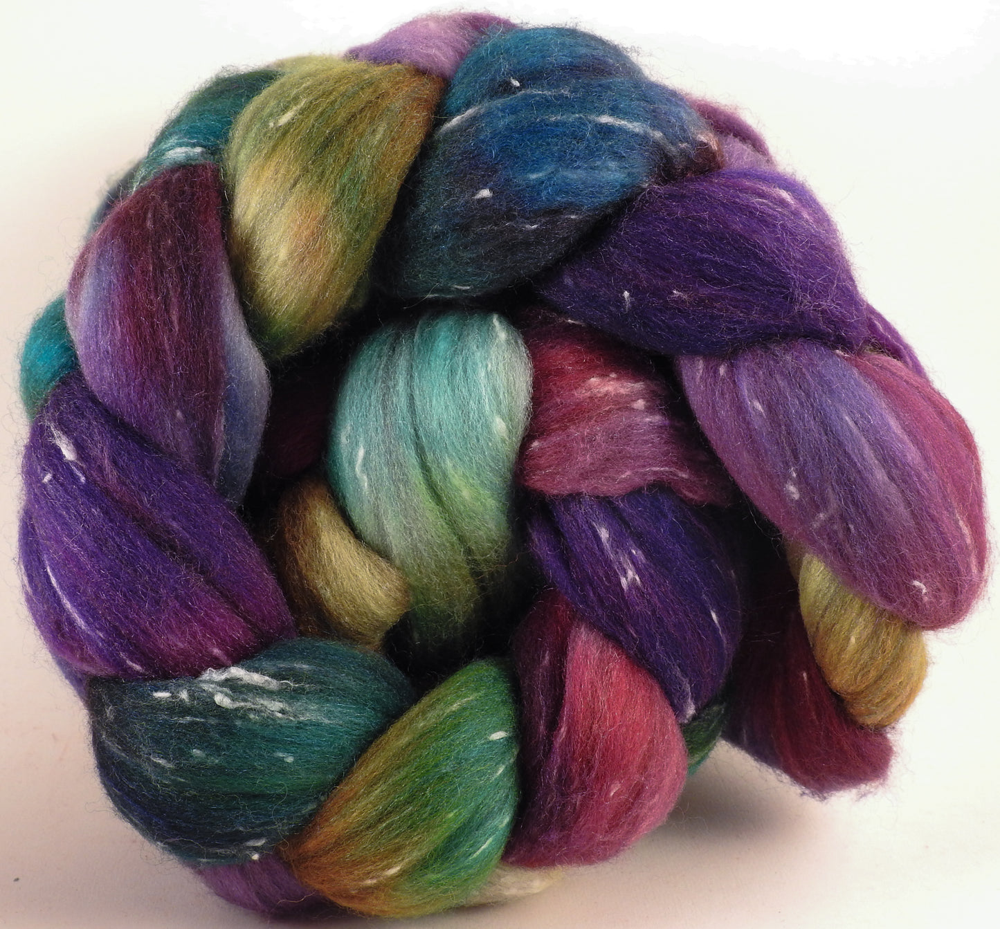 Batt in a Braid #42- Mary, Mary, Quite Contrary - Polwarth/ Tweed Blend / Peduncle&Tussah Silk( 50/25/25) - Inglenook Fibers