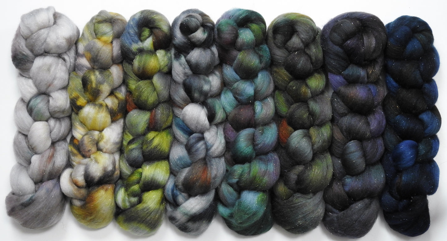 Windchill -Gradient Braid Set - (11.5 oz.) Batt in a Braid #58- Superfine Merino/Tussah Silk/ Gold Stellina (65/25/10)