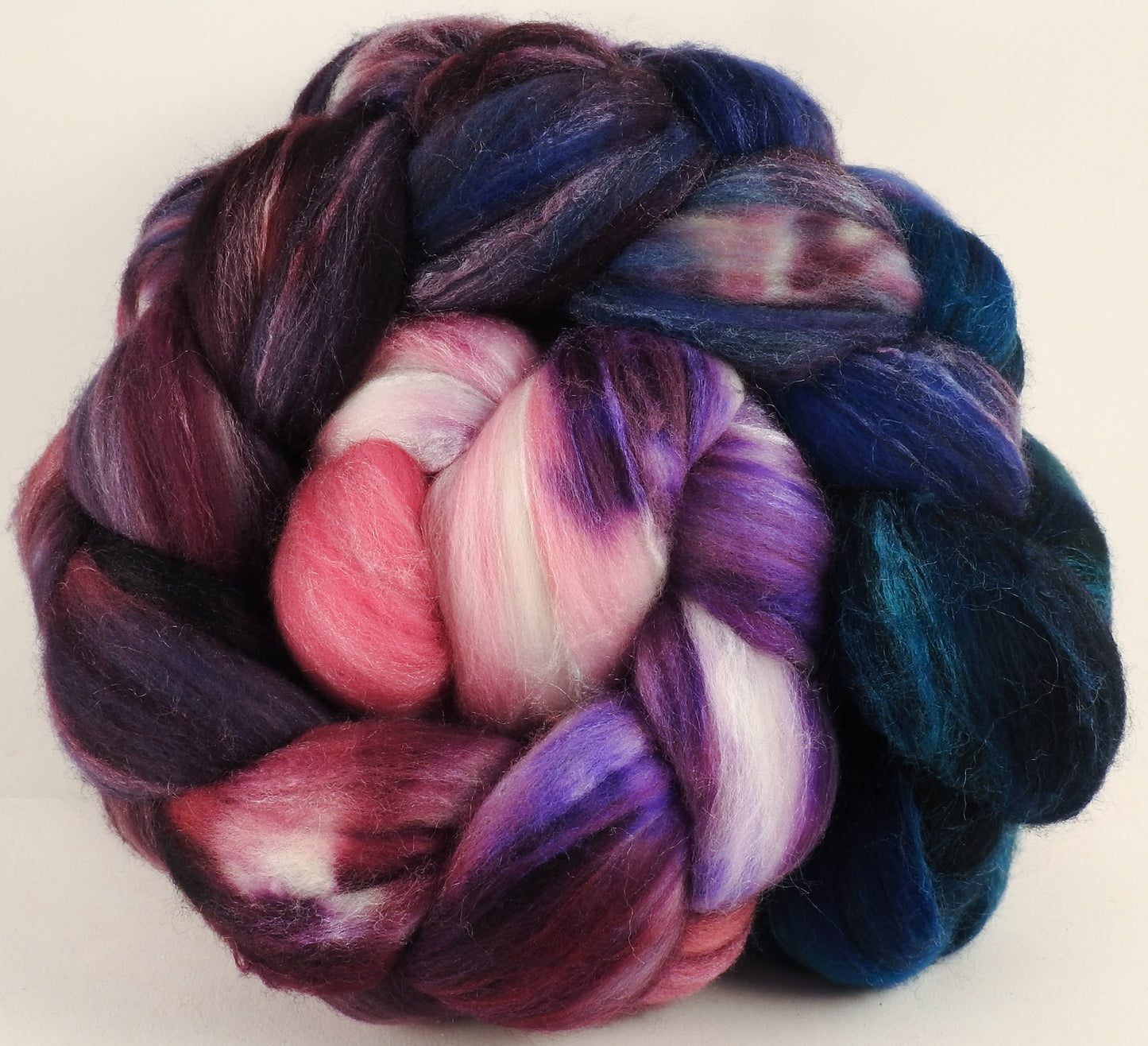 Batt in a Braid #35 - Framboise (5.2 oz.) - Sw Merino (18.5 mic) /Merino (18.5 mic) / Tussah Silk (40/40/20) - Inglenook Fibers