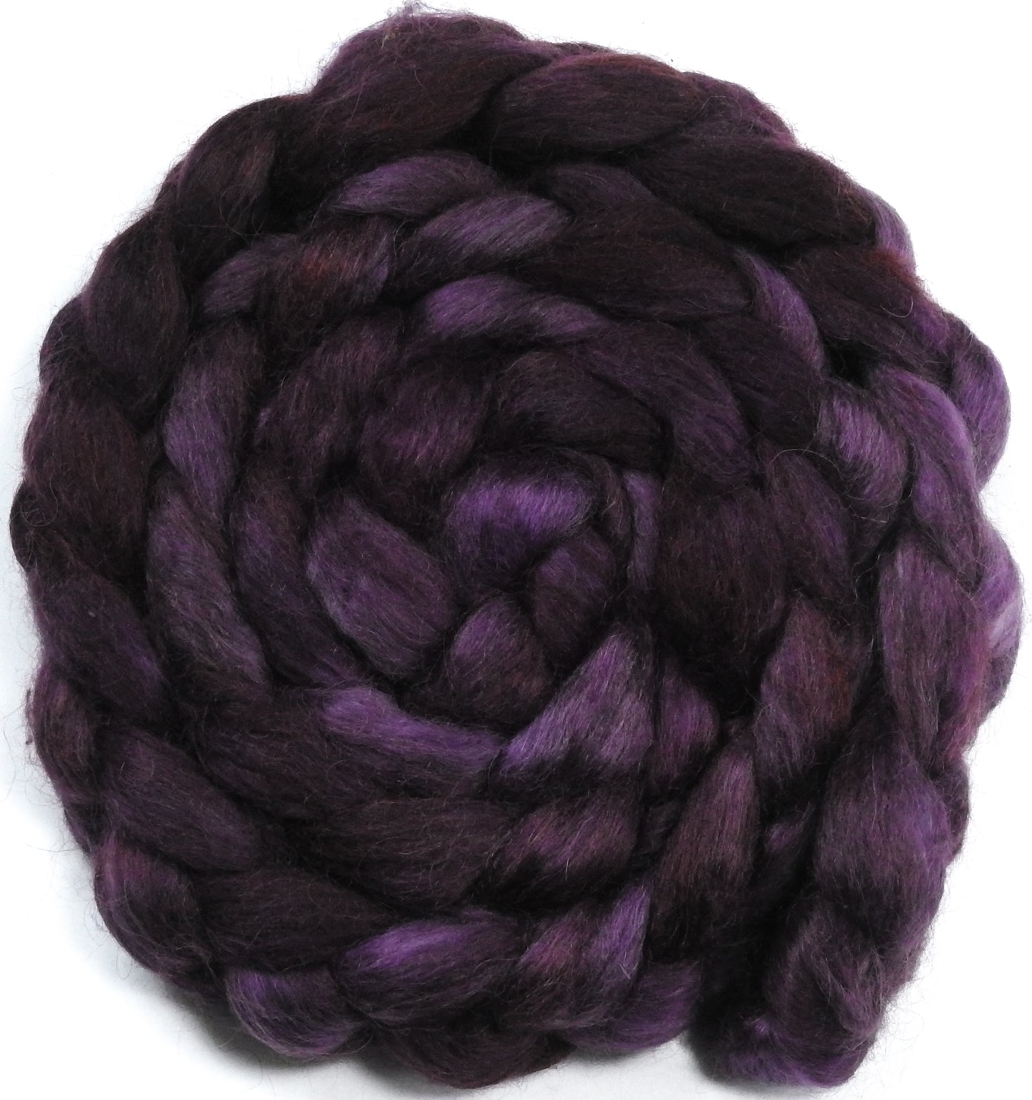 Elderberry (5.7 oz) - Batt in a Braid #52- Wensleydale/ Mulberry silk/ Polwarth (60/25/15)