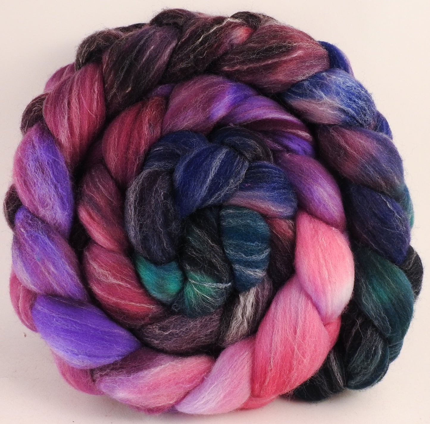 Hand dyed top for spinning - Framboise - (5.5 oz.) Targhee/silk/ bamboo (80/10/10) - Inglenook Fibers