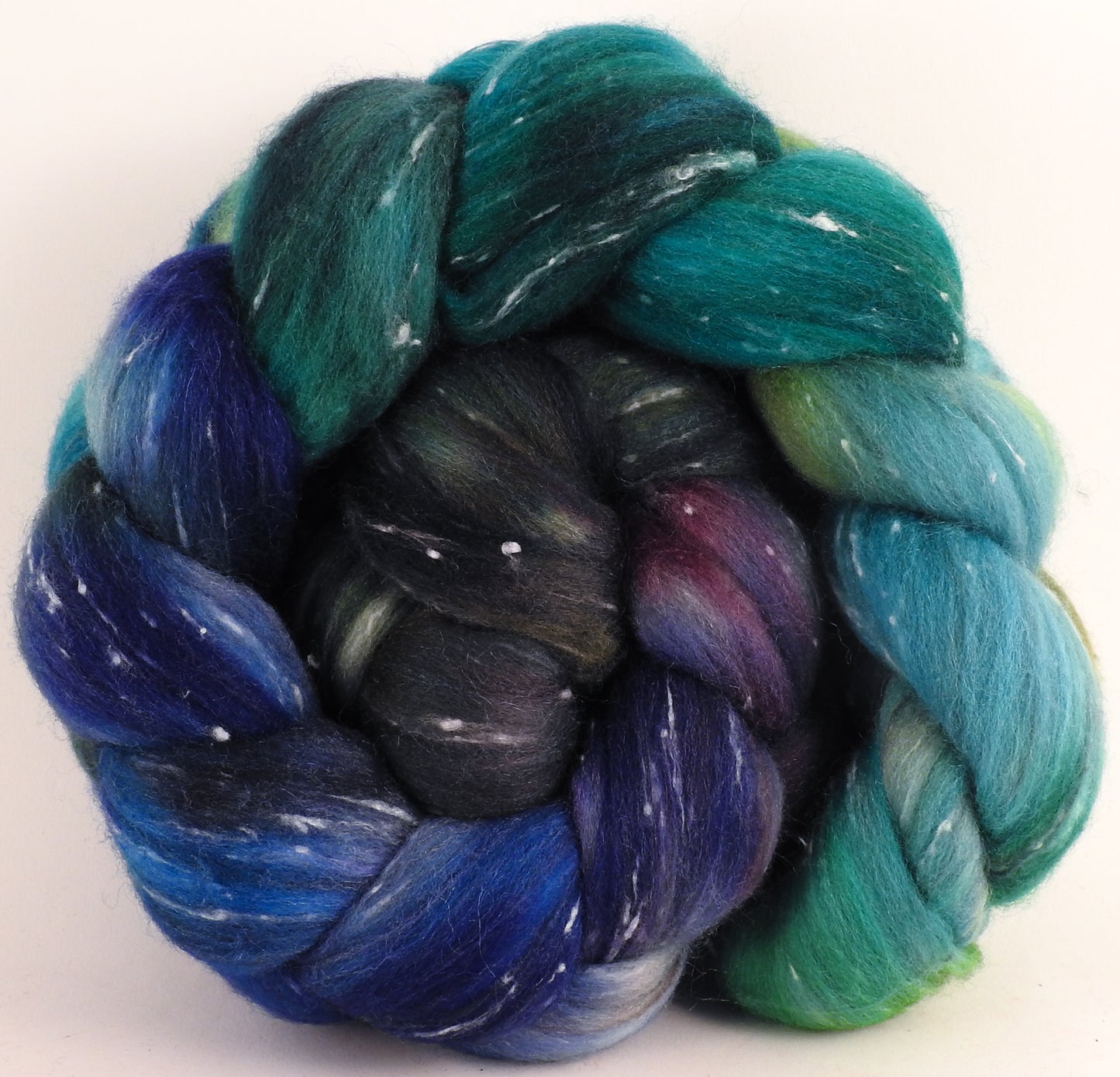Batt in a Braid #42- Aruba -(5.4 oz) Polwarth/ Tweed Blend / Peduncle&Tussah Silk( 50/25/25) - Inglenook Fibers