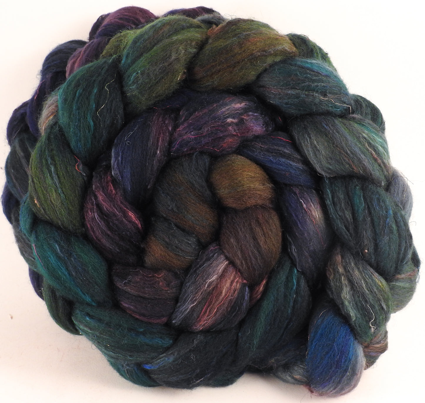 Batt in a Braid #39 - Aruba (5.2 oz) - Falkland Merino/ Mulberry Silk / Sari Silk (50/25/25) - Inglenook Fibers