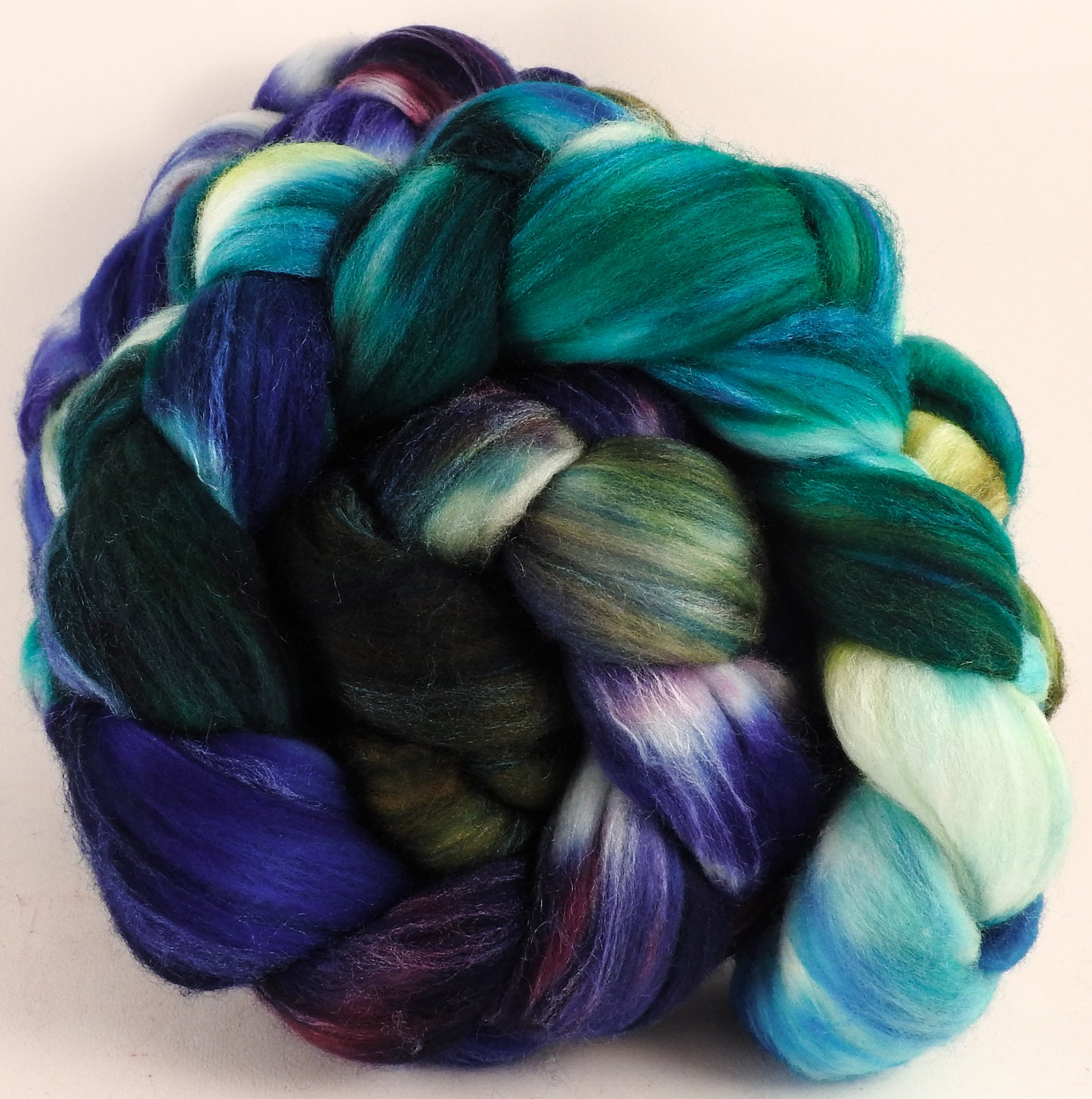 Batt in a Braid #35 - Aruba (5.3 oz.) - Sw Merino (18.5 mic) /Merino (18.5 mic) / Tussah Silk (40/40/20) - Inglenook Fibers
