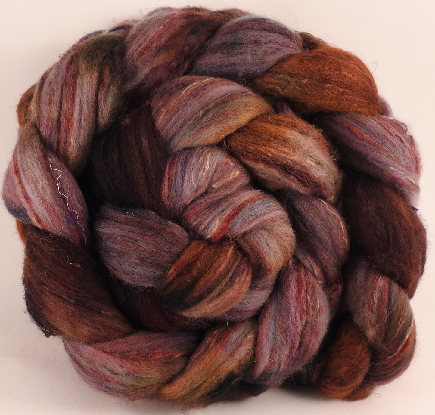 Batt in a Braid #39 - SARI-22 - (5.2 oz.) Falkland Merino/ Mulberry Silk / Sari Silk (50/25/25) - Inglenook Fibers