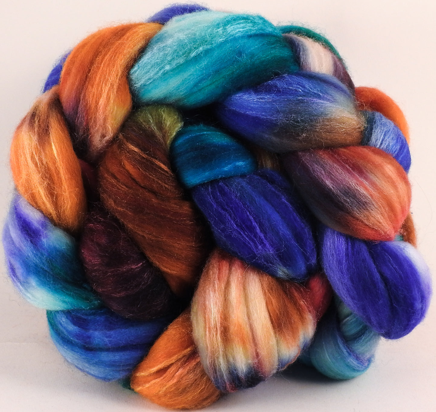 Batt in a Braid #35 - Argyle Socks (5.5 oz.) - Sw Merino (18.5 mic) /Merino (18.5 mic) / Tussah Silk (40/40/20) - Inglenook Fibers