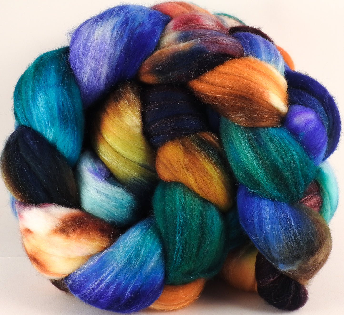 Batt in a Braid #35 - Argyle Socks (5.5 oz.) - Sw Merino (18.5 mic) /Merino (18.5 mic) / Tussah Silk (40/40/20) - Inglenook Fibers