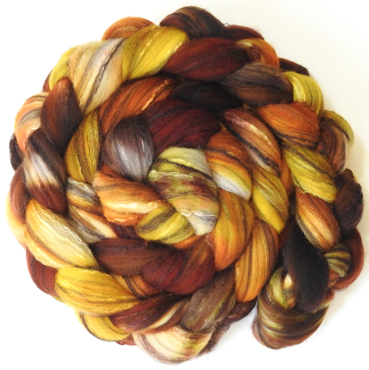 Beechnut -(5.7 oz.) - Batt in a Braid #30- Charollais/ Rambouillet / Black tussah /Mulberry silk (40/40/10/10)
