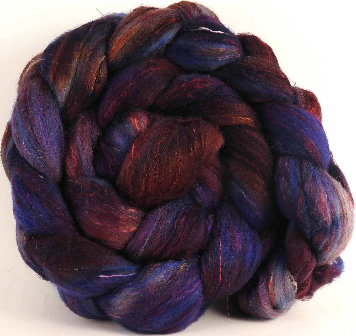 Batt in a Braid #39 - SARI-37 - Falkland Merino/ Mulberry Silk / Sari Silk (50/25/25) - Inglenook Fibers