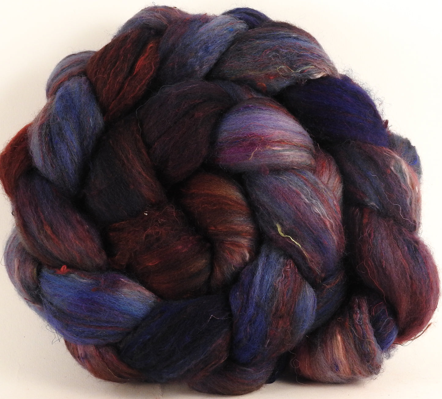 Batt in a Braid #39 - SARI-37 - Falkland Merino/ Mulberry Silk / Sari Silk (50/25/25) - Inglenook Fibers