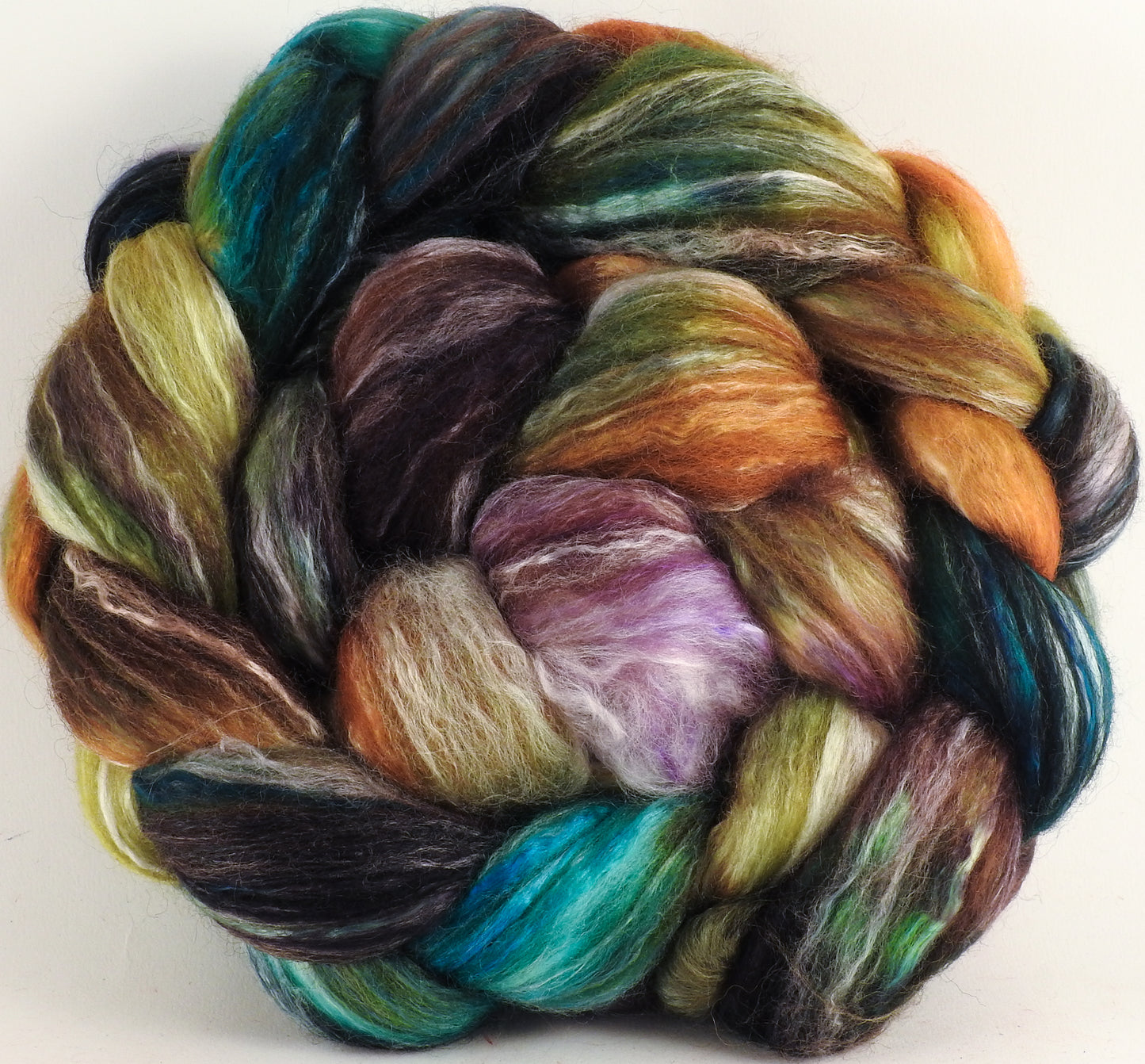 Batt in a Braid #45 - Macaw (5 oz.) - Corriedale/Mulberry Silk/Rose Fiber (60/20/20) - Inglenook Fibers