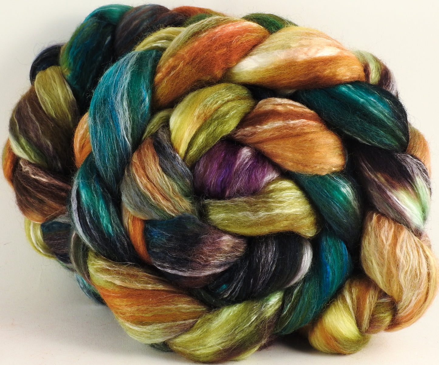 Batt in a Braid #45 - Macaw (5 oz.) - Corriedale/Mulberry Silk/Rose Fiber (60/20/20) - Inglenook Fibers