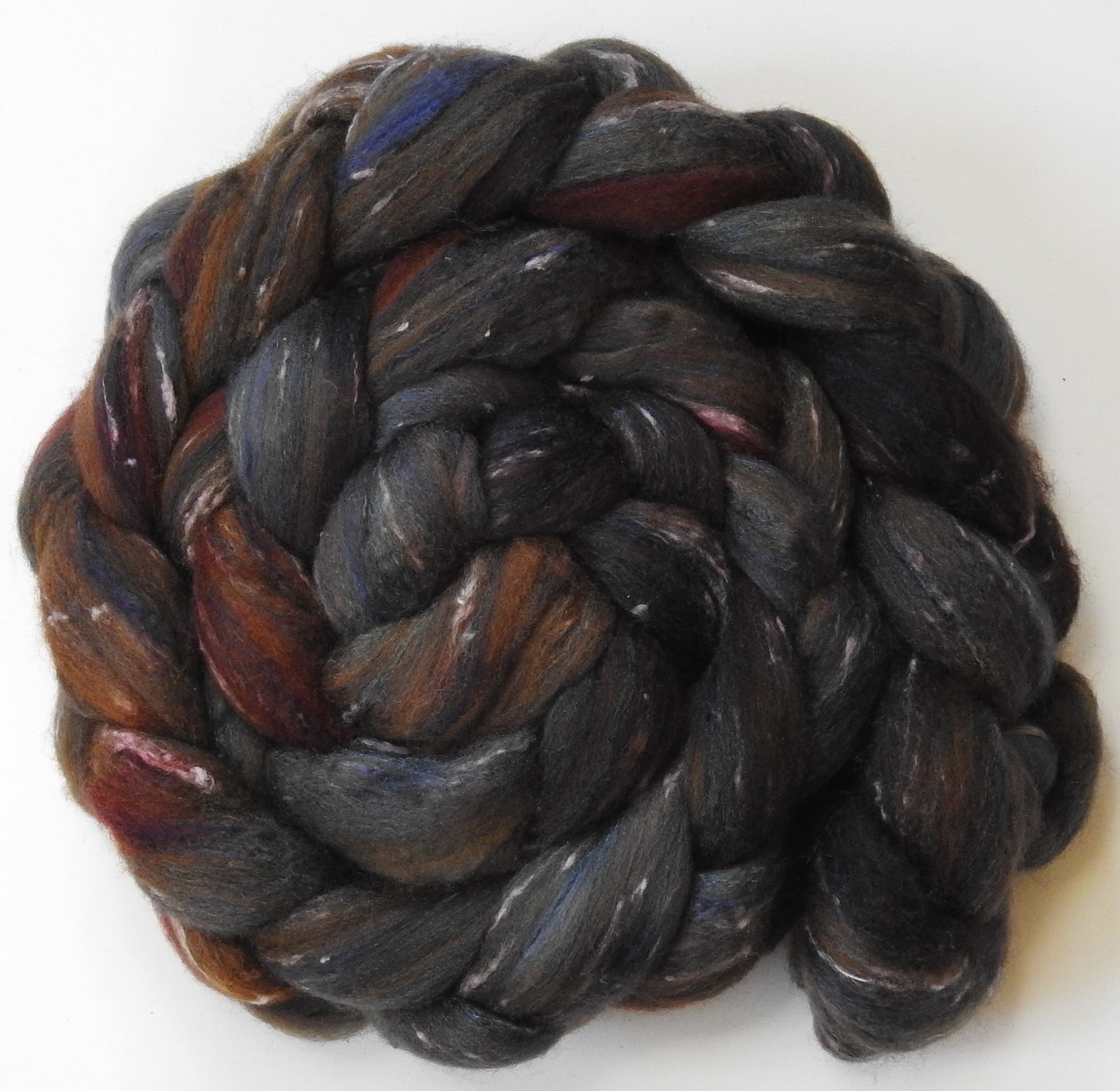 French Roast- Batt in a Braid #49- Polwarth/Silk/ Tweed (50/25/25)