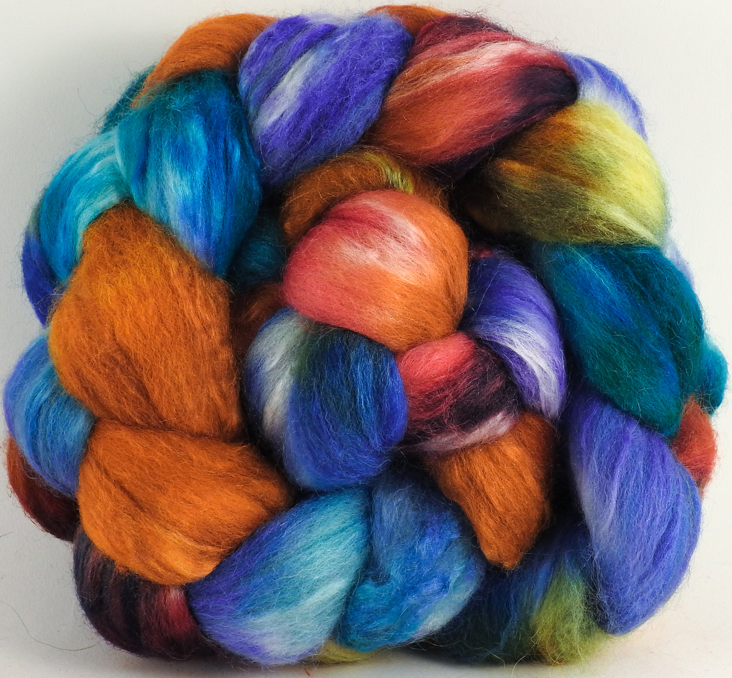 Batt in a Braid #44- Argyle Socks (5.3 oz) - Southdown/Tussah Silk/Kid Mohair (65/25/10) - Inglenook Fibers