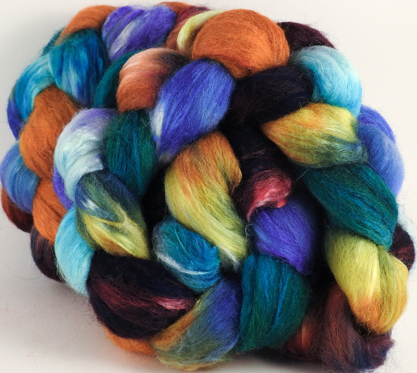 Batt in a Braid #44- Argyle Socks (5.3 oz) - Southdown/Tussah Silk/Kid Mohair (65/25/10) - Inglenook Fibers