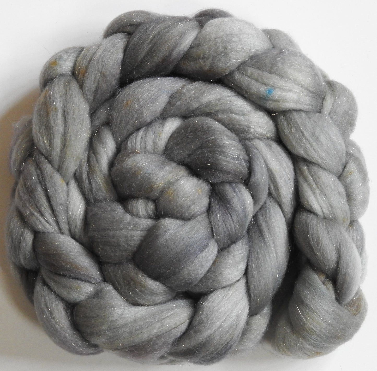 Silver Spoon (5.6 oz) Batt in a Braid #58-Superfine Merino/ Tussah silk/ Gold Stellina(65/25/10)