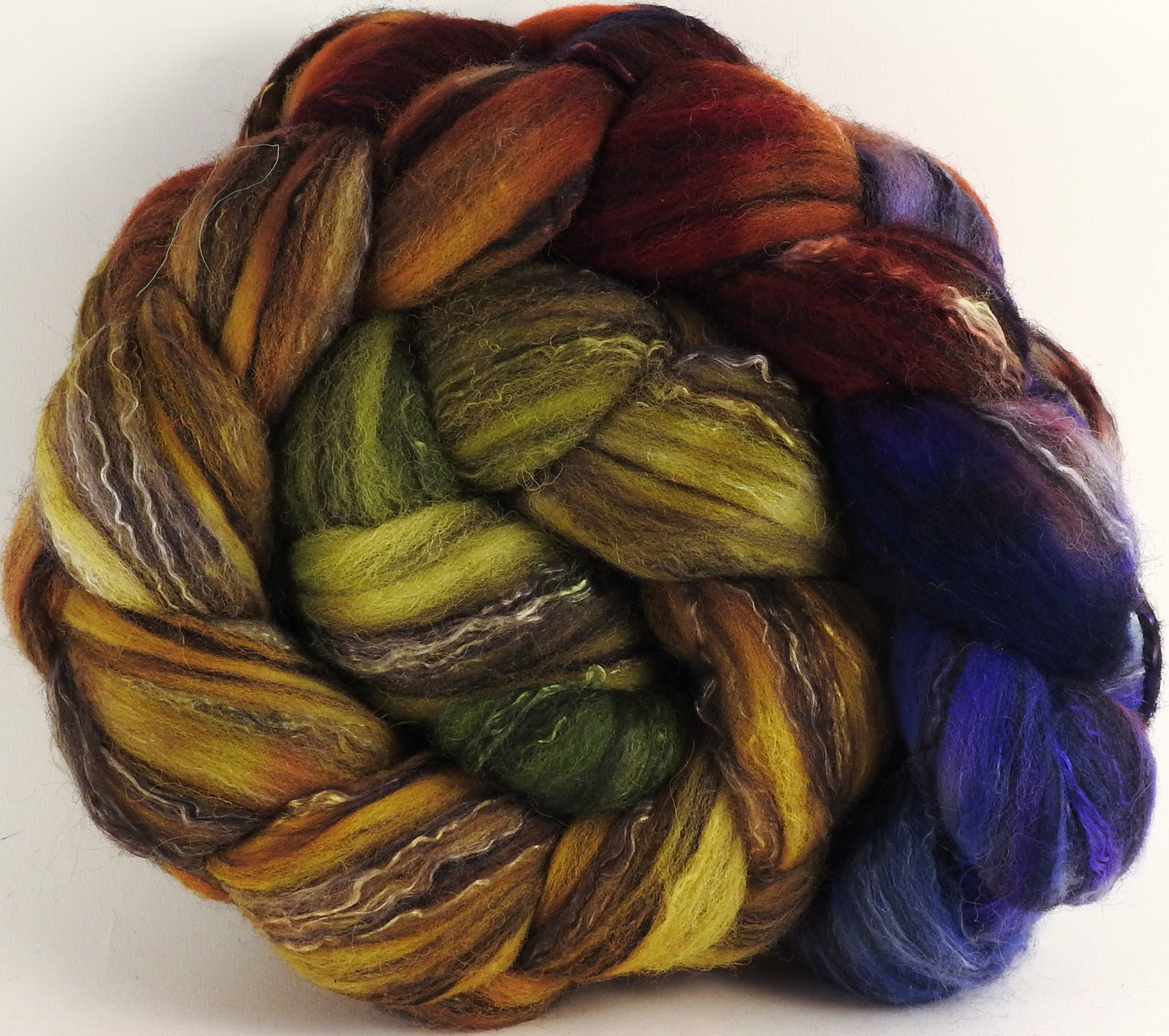 Batt in a Braid #30- Toulouse (5.3 oz.) - Charollais/ Rambouillet / Black tussah /Mulberry silk (40/40/10/10) - Inglenook Fibers